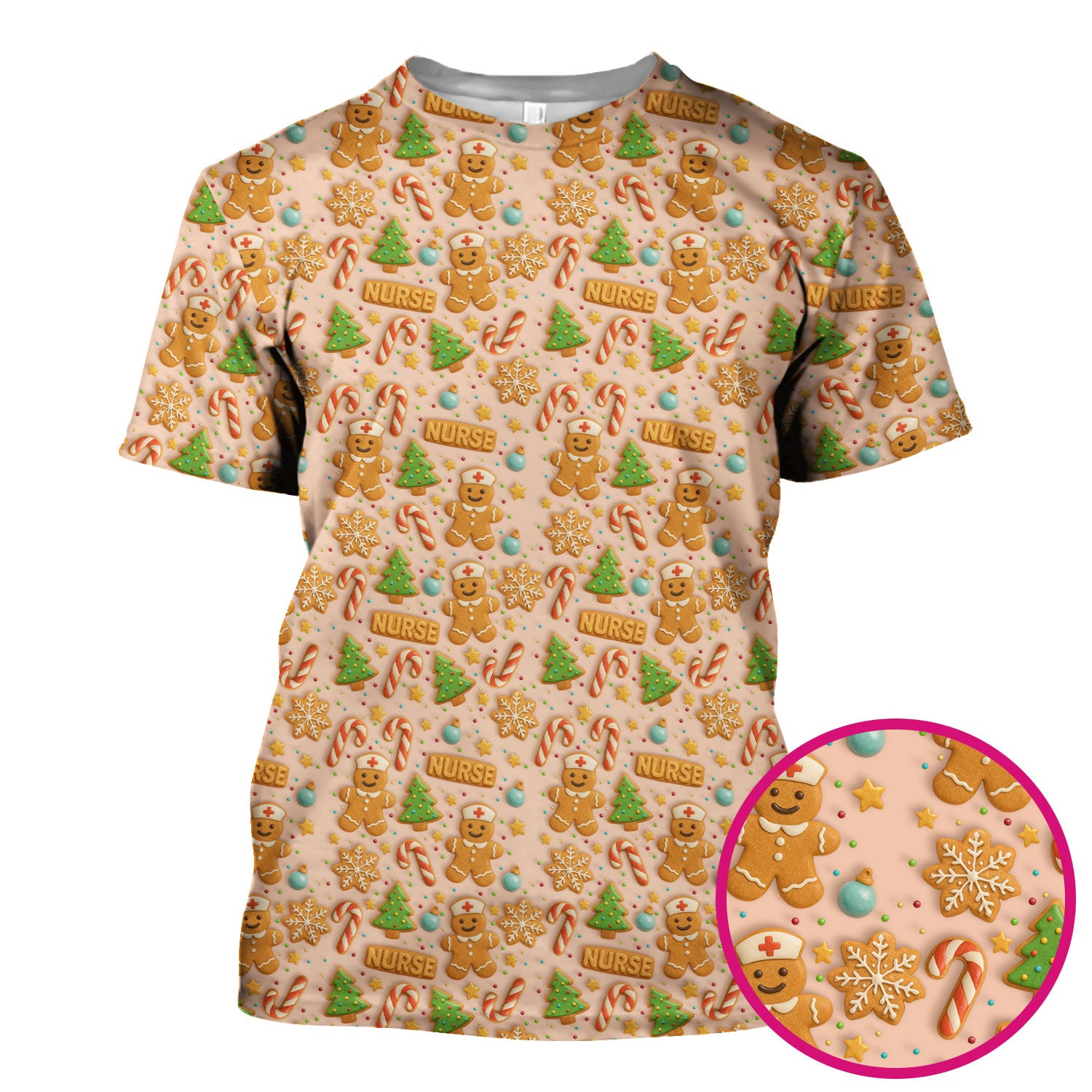 Christmas Gingerbread Scrubs for Women - Cute Holiday Cookie Pattern Medical Scrub Top - Festive Christmas Scrubs with Adorable Design