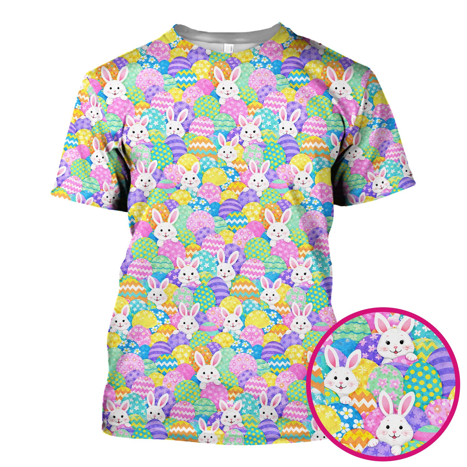 Easter Bunny Colorful Egg Pattern Print Scrub Top, Comfortable Scrubs for Nurses