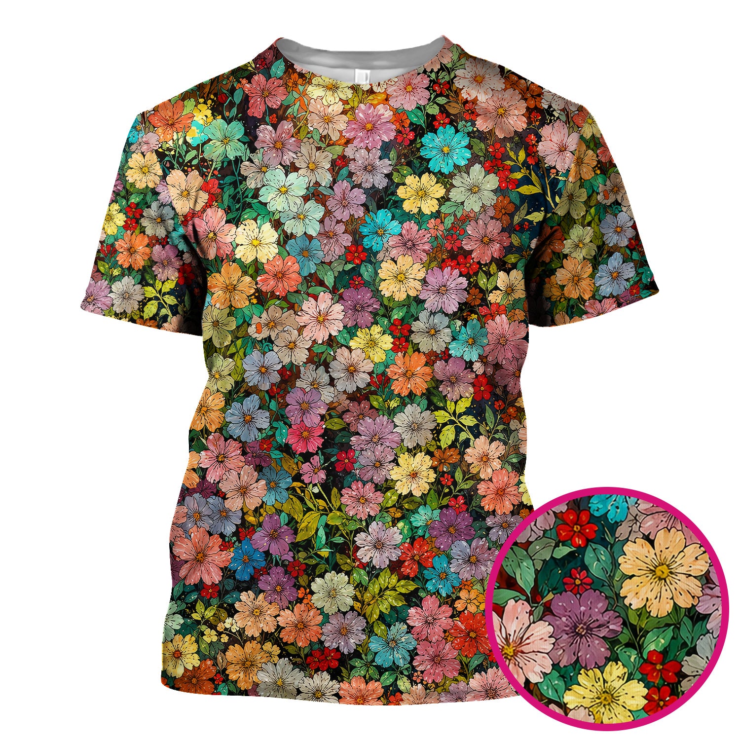 Colorful Wildflower Garden Bloom Pattern Scrub Top, Comfortable Scrubs for Nurses