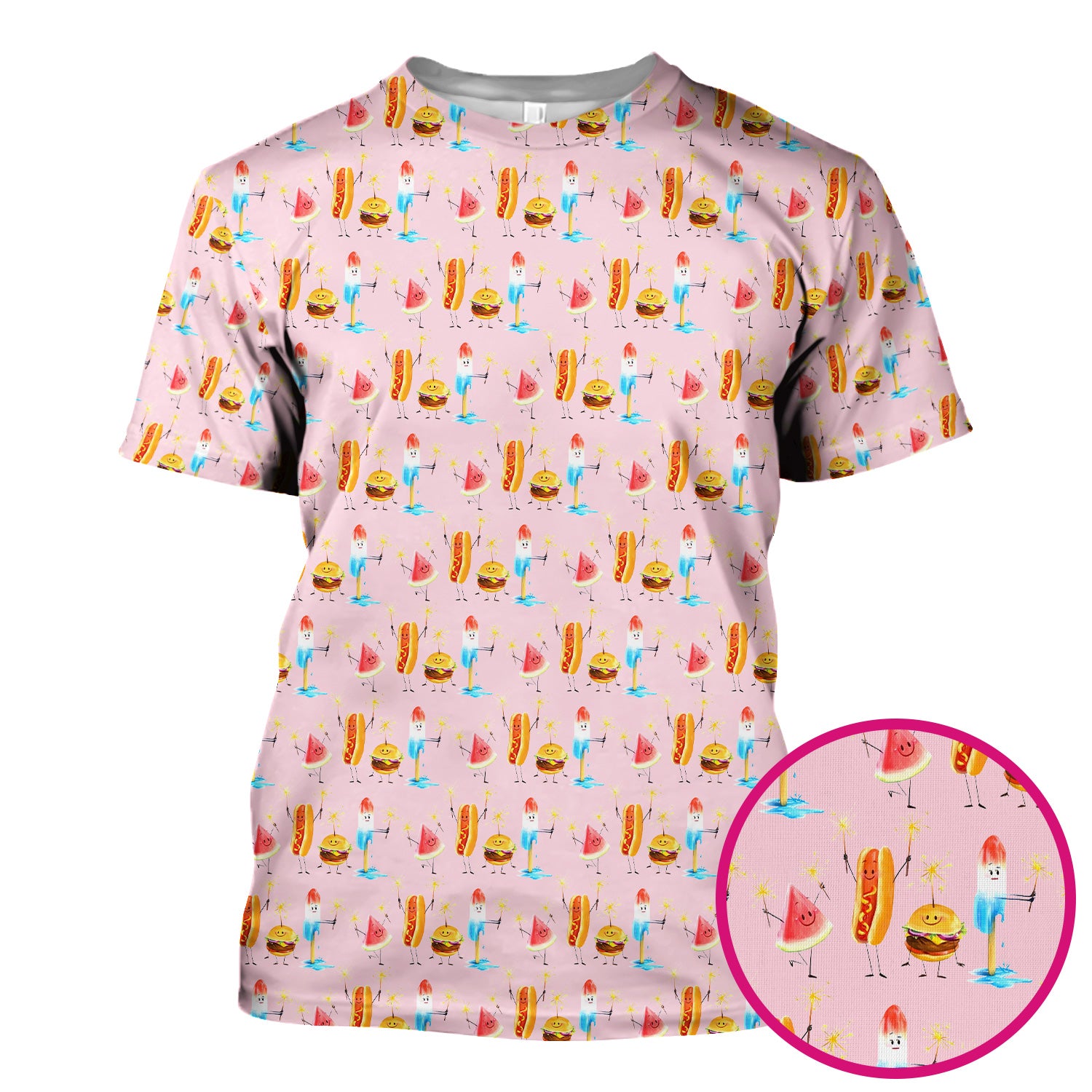 Funny Summer Food Icons Pattern Scrub Top, Comfortable Scrubs for Nurses