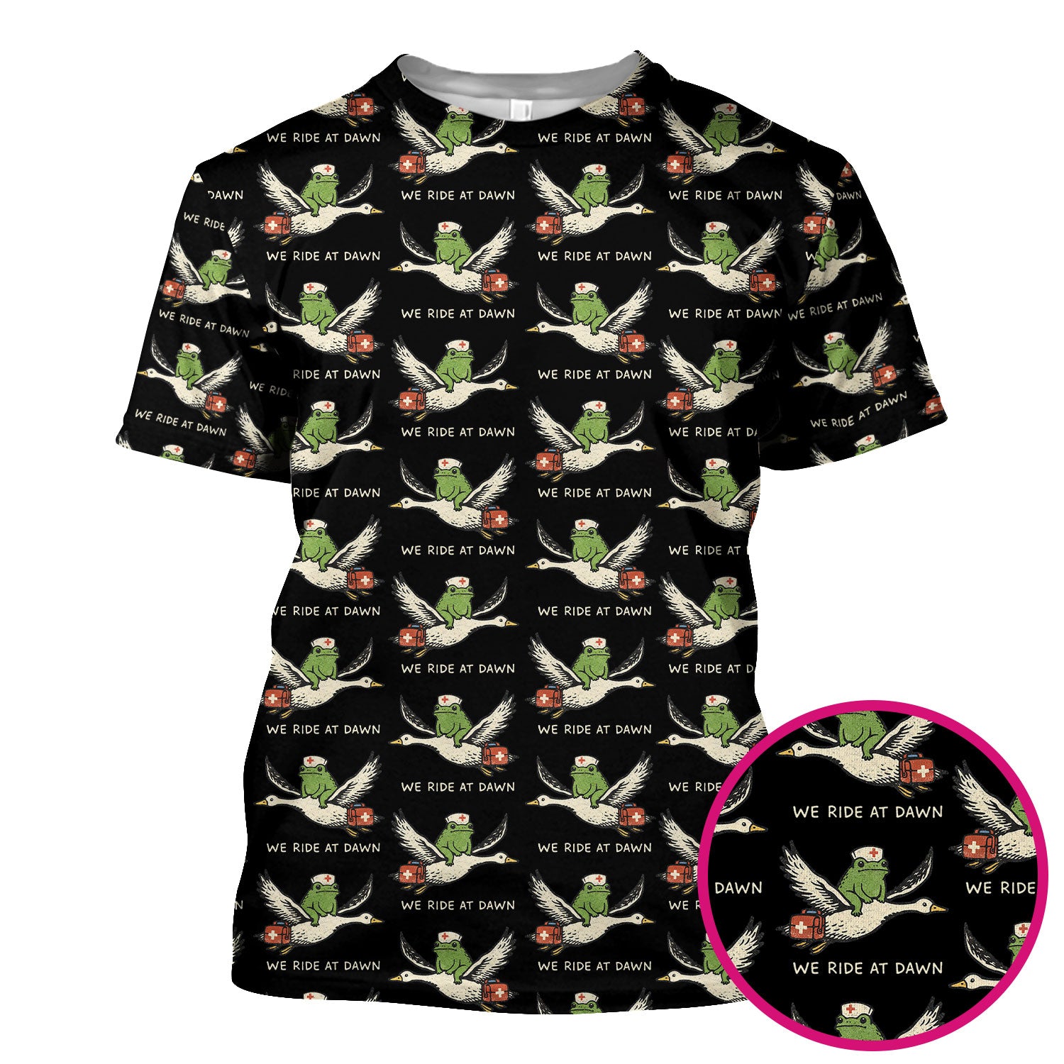 Funny Frog Riding Goose Nurse Pattern Scrub Top, Comfortable Scrubs for Nurses