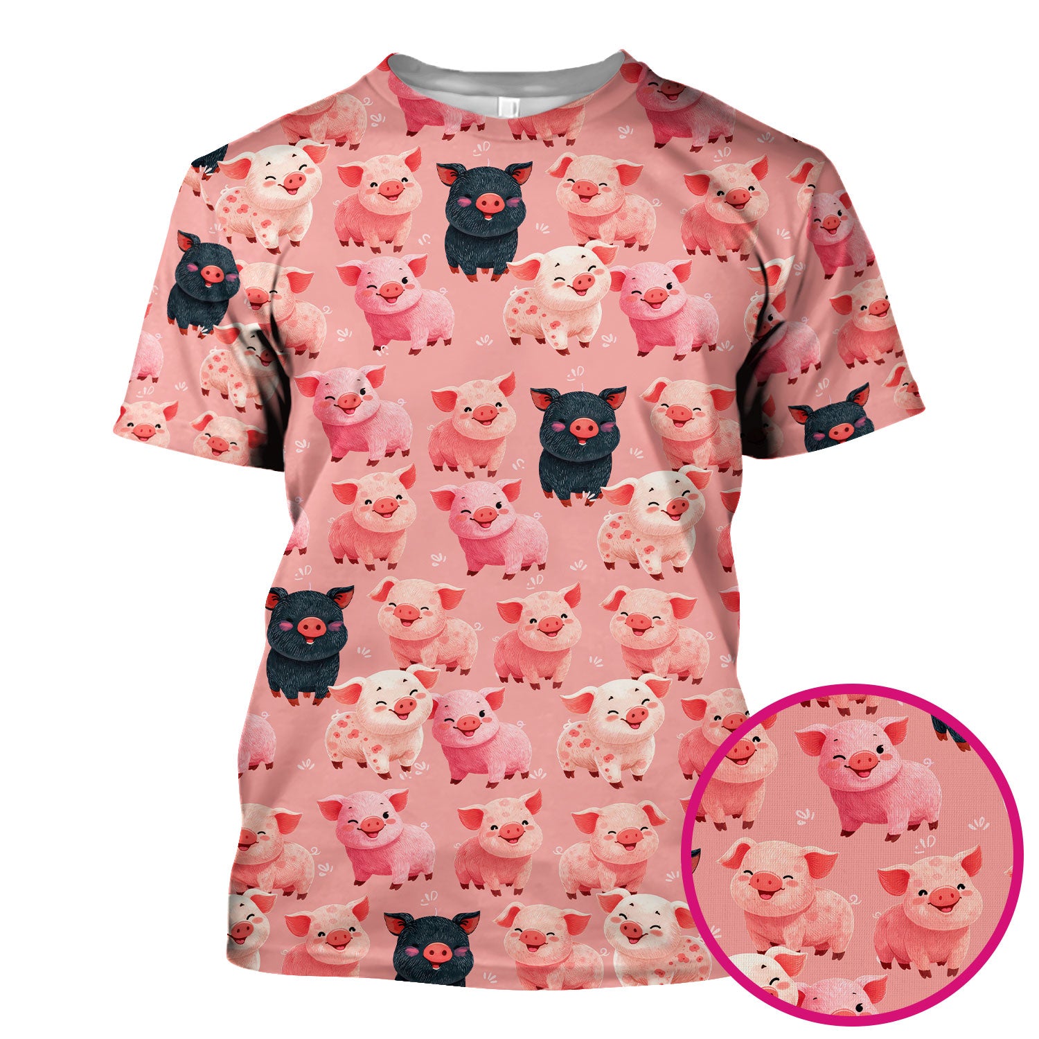 Funny Farm Pig Cartoon Pattern Scrub Top, Comfortable Scrubs for Nurses