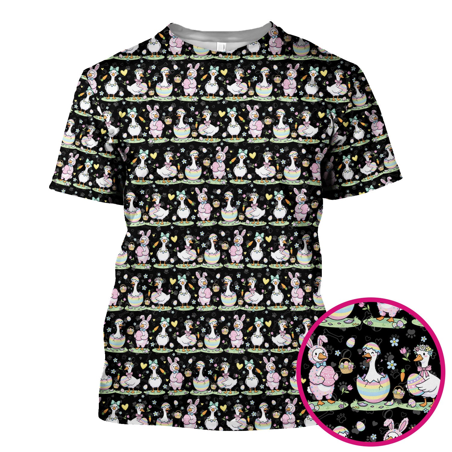 Pastel Easter Goose Bunny Egg Pattern Scrub Top, Comfortable Scrubs for Nurses