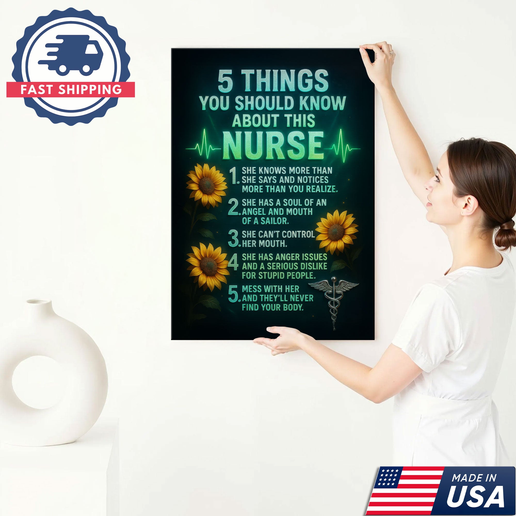 Nurse Canvas Wall Art, 5 Things You Should Know About This Nurse, Funny Gift for RN LPN CNA
