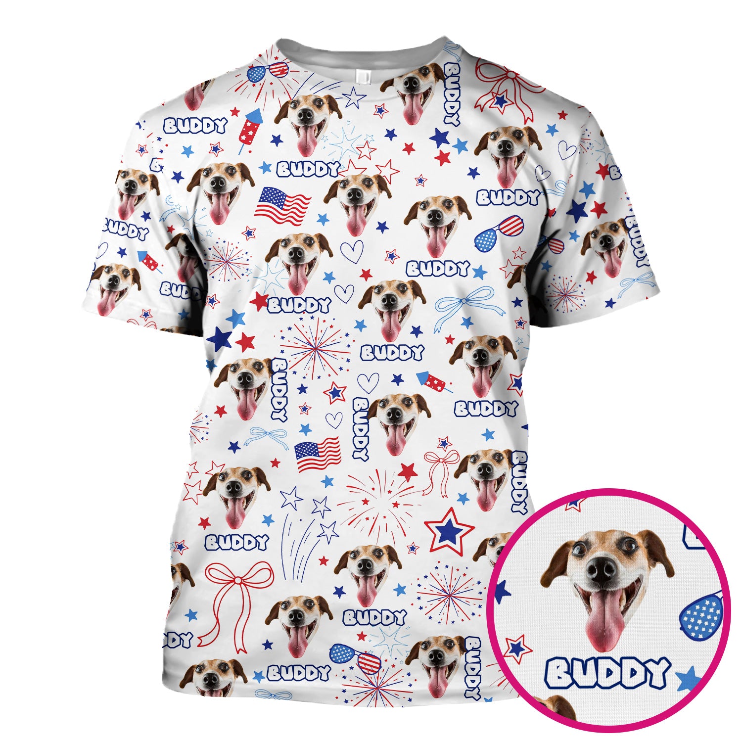 Custom Face Dog Scrub Top, Personalized Patriotic Dog Face Name Pattern Shirt, Breathable Fabrics Nursing Uniform