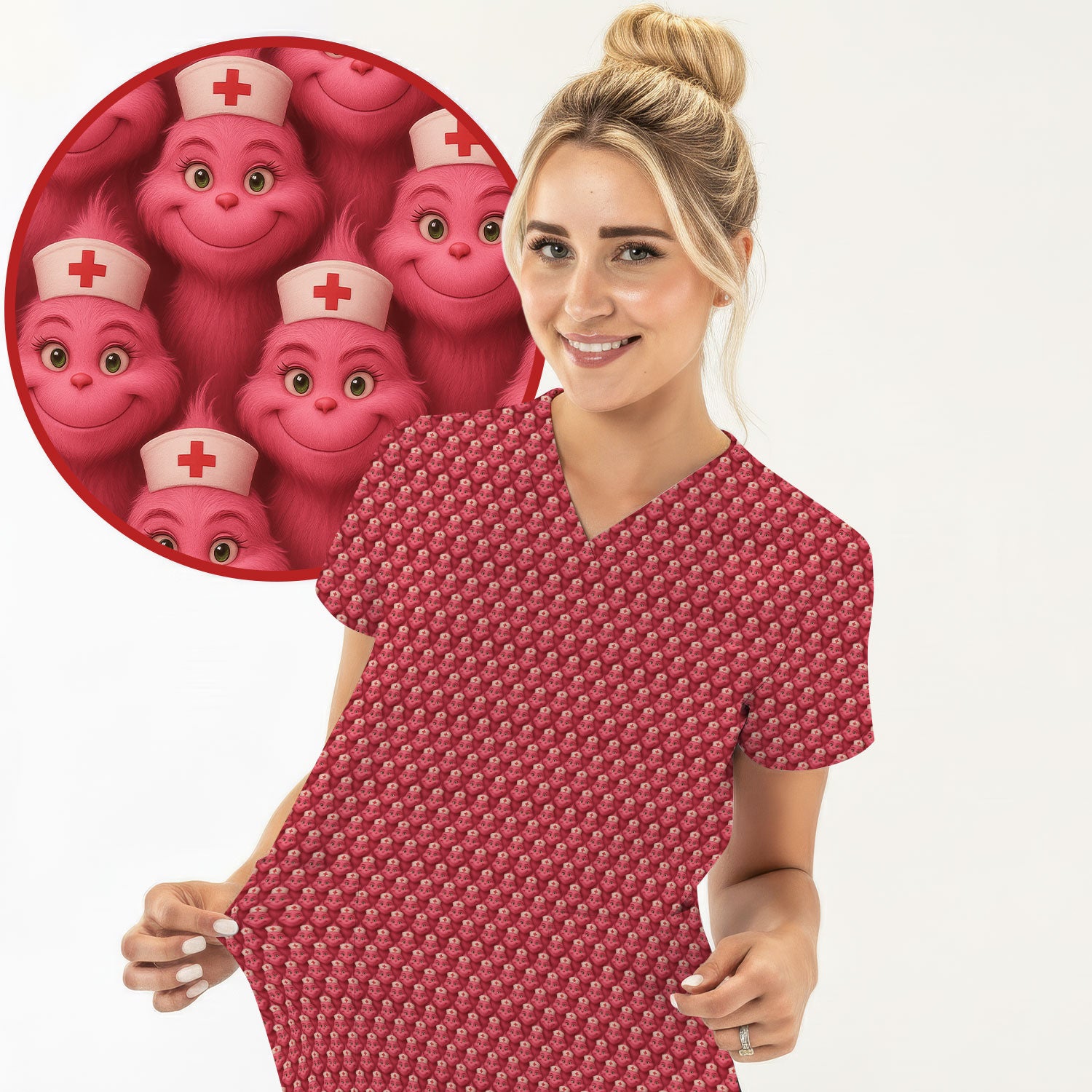 Personalized Nurse Grinch Scrub - Funny Christmas Scrub Top for Women - RN LPN CNA Nursing Gift
