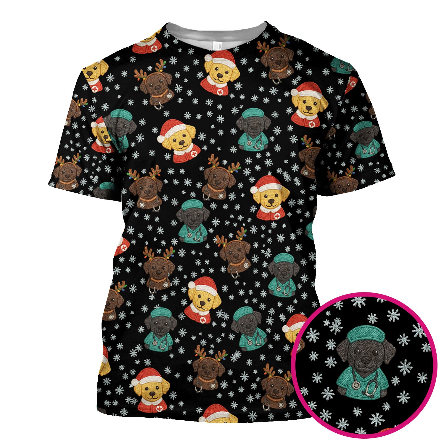 Christmas Dog Pattern Scrub Top, Cute Puppy Nurse Scrub Shirt, Holiday Nursing Uniform