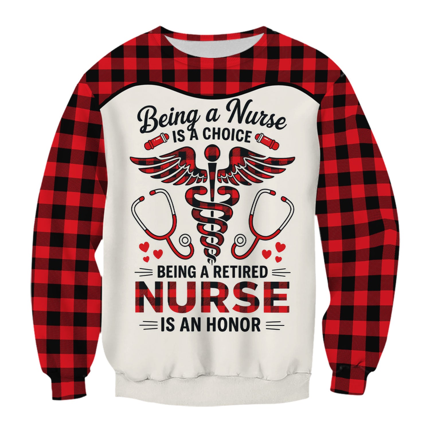 Being a Nurse Is a Choice Retired Nurse Scrub Top - Red Plaid Medical Work Shirt - Retirement Gift for Nurses