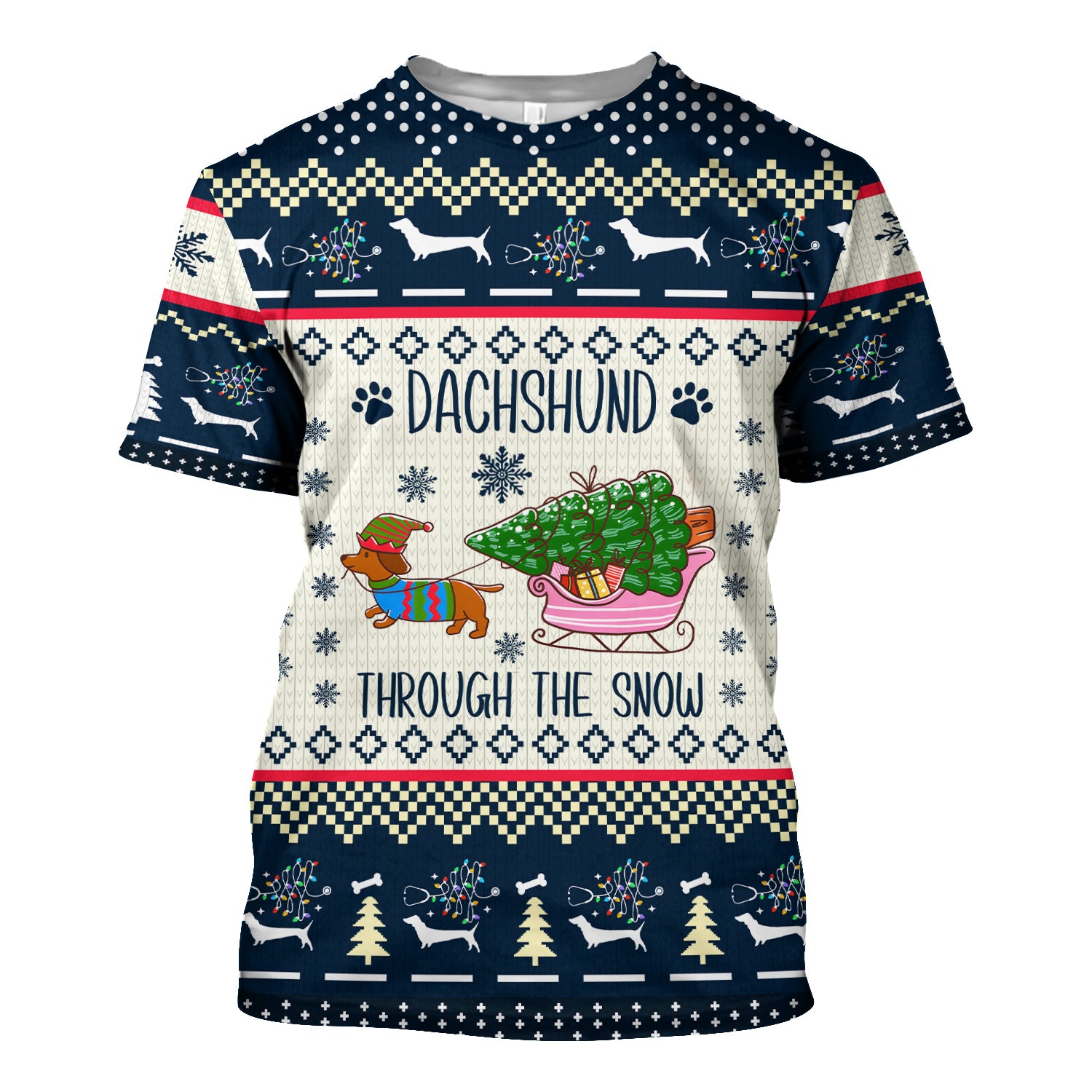 Christmas Dachshund Scrub Top, Cute Wiener Dog Holiday Medical Uniform, Funny “Dachshund Through The Snow” Scrubs For Nurse Or Dog Lover