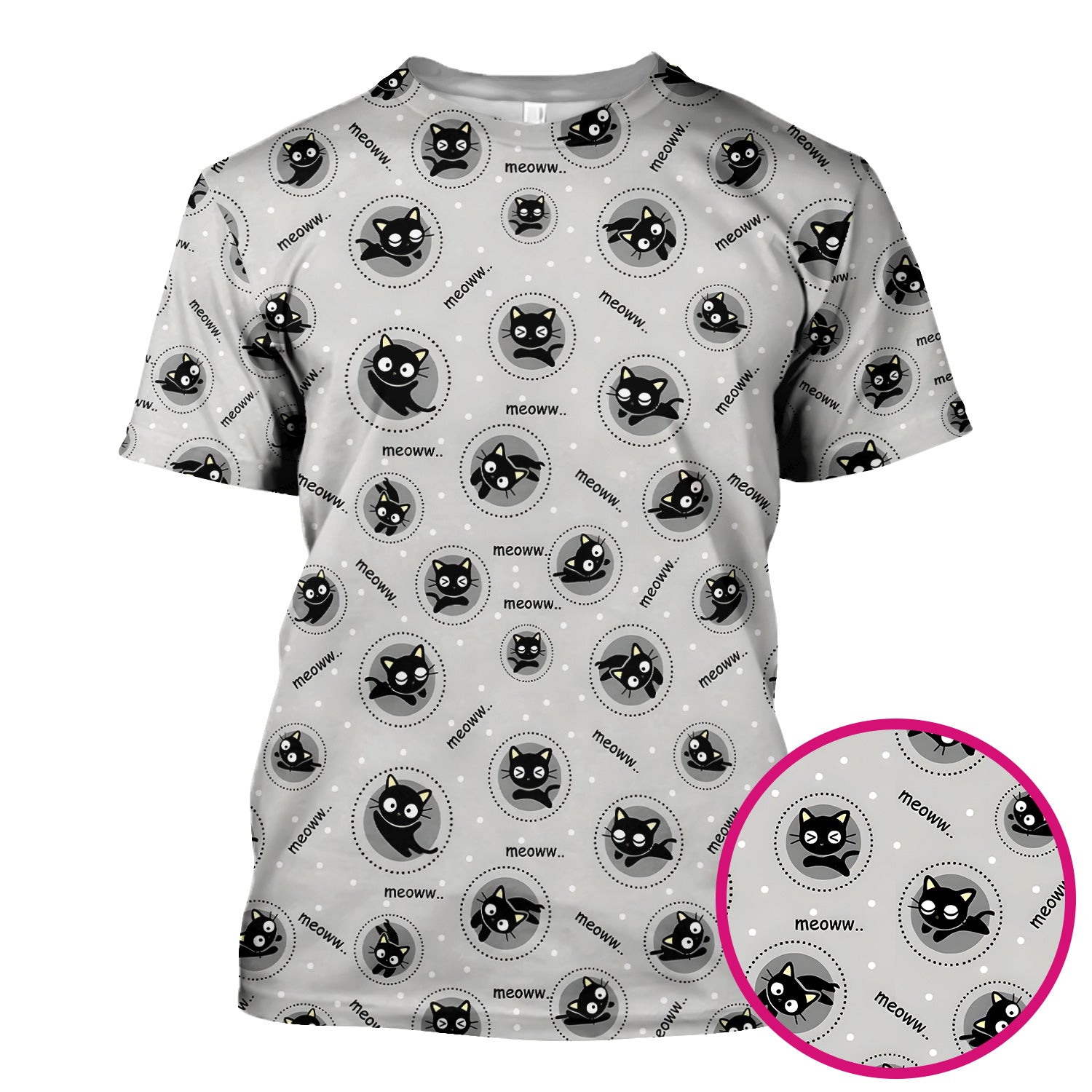 Funny Black Cat Meow Pattern Scrub Top, Comfortable Scrubs for Nurses