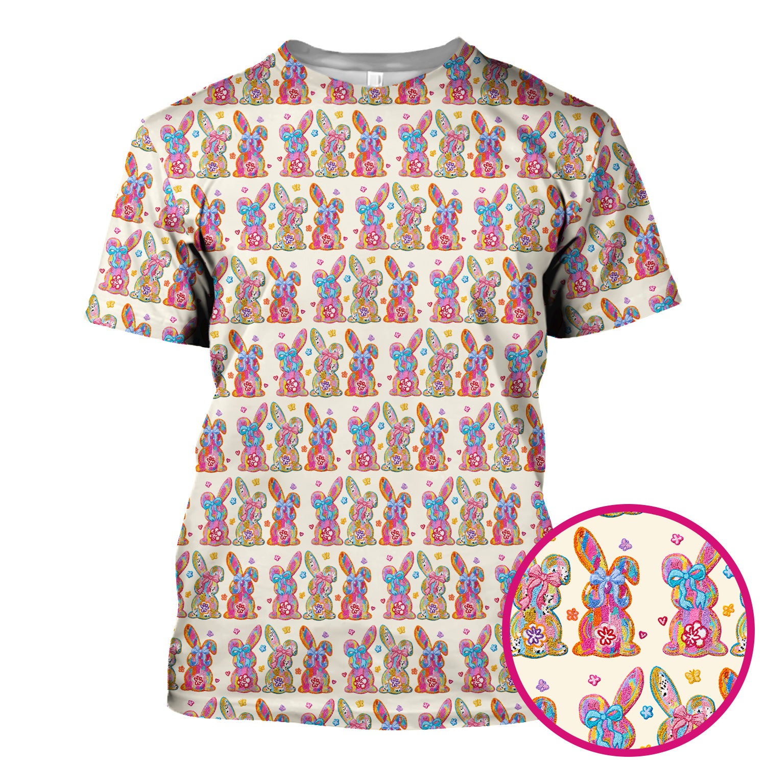 Cute Pastel Bunny Floral Pattern Scrub Top, Comfortable Scrubs for Nurses, Easter