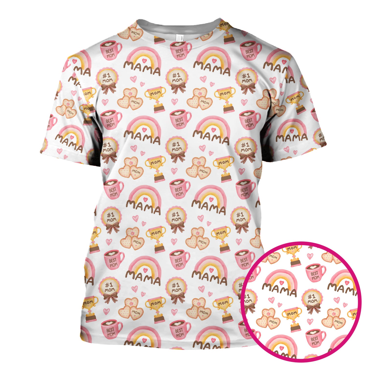 Sweet Nurse Mama Rainbow Trophy Heart Pattern Scrub Top, Comfortable Scrubs for Nurses