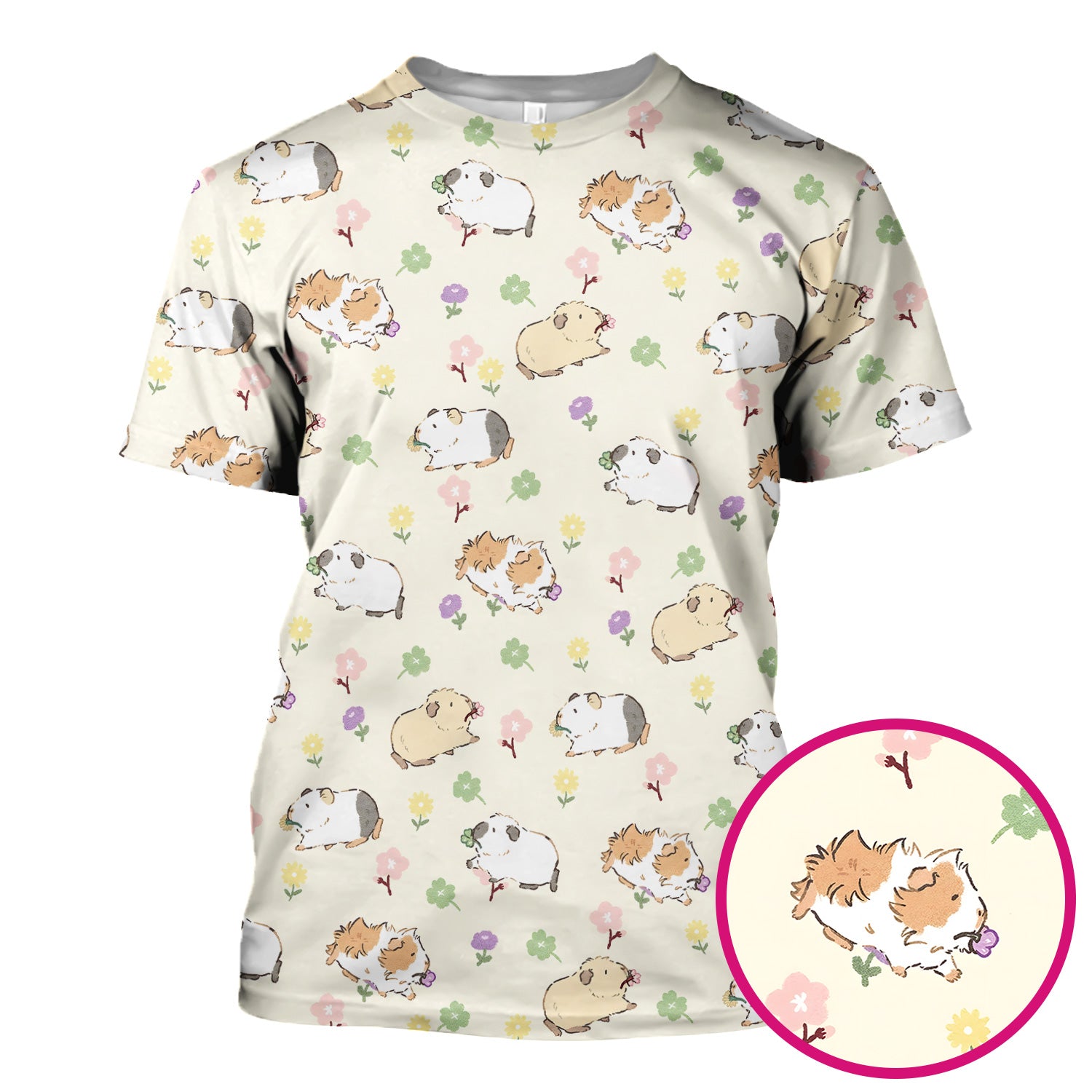 Cozy Guinea Pig Floral Doodle Pattern Scrub Top, Comfortable Scrubs for Nurses
