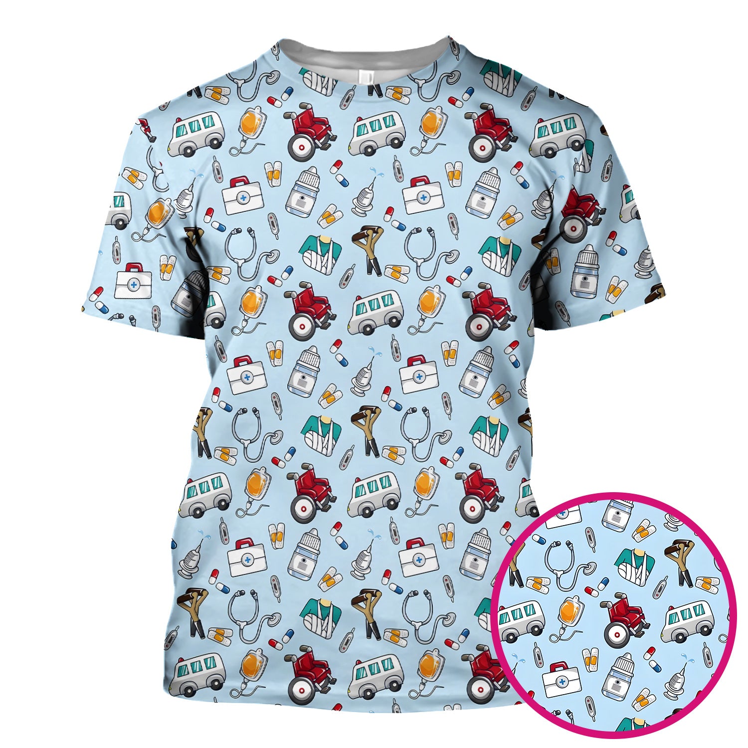 Care Medical Tools & Emergency Transport Pattern Scrub Top, Comfortable Scrubs for Nurses