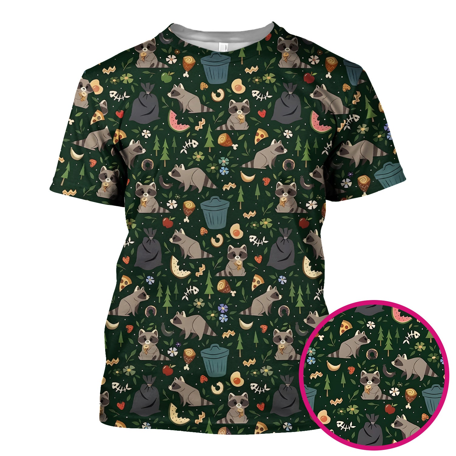 Cute Raccoon Forest Food Pattern Scrub Top, Breathable Fabrics Nursing Uniform