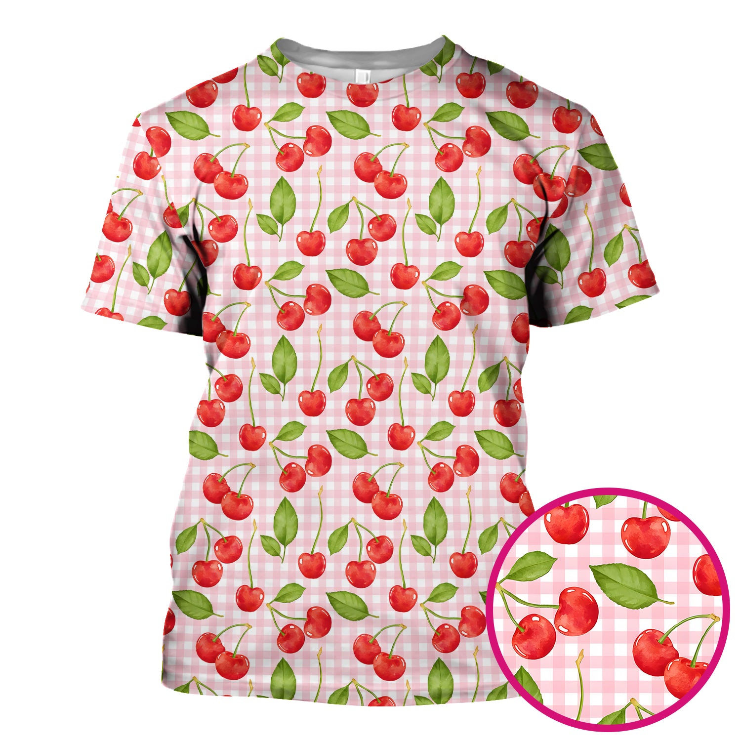 Sweet Red Cherry Gingham Pattern Scrub Top, Comfortable Scrubs for Nurses