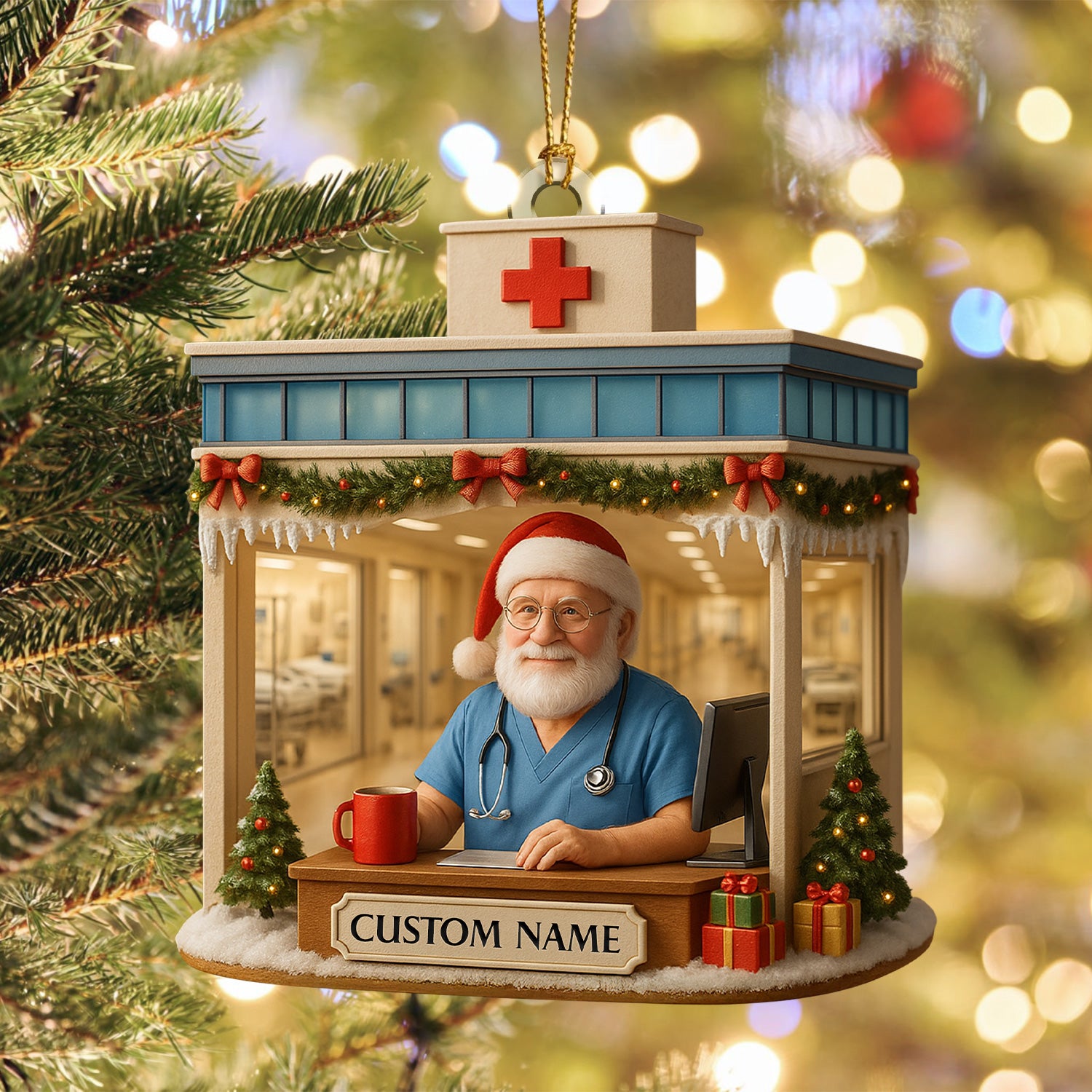 Personalized Doctor Office Ornament, Custom Name Medical Christmas Decor, Nurse & Healthcare Worker Holiday Gift for Clinic Staff