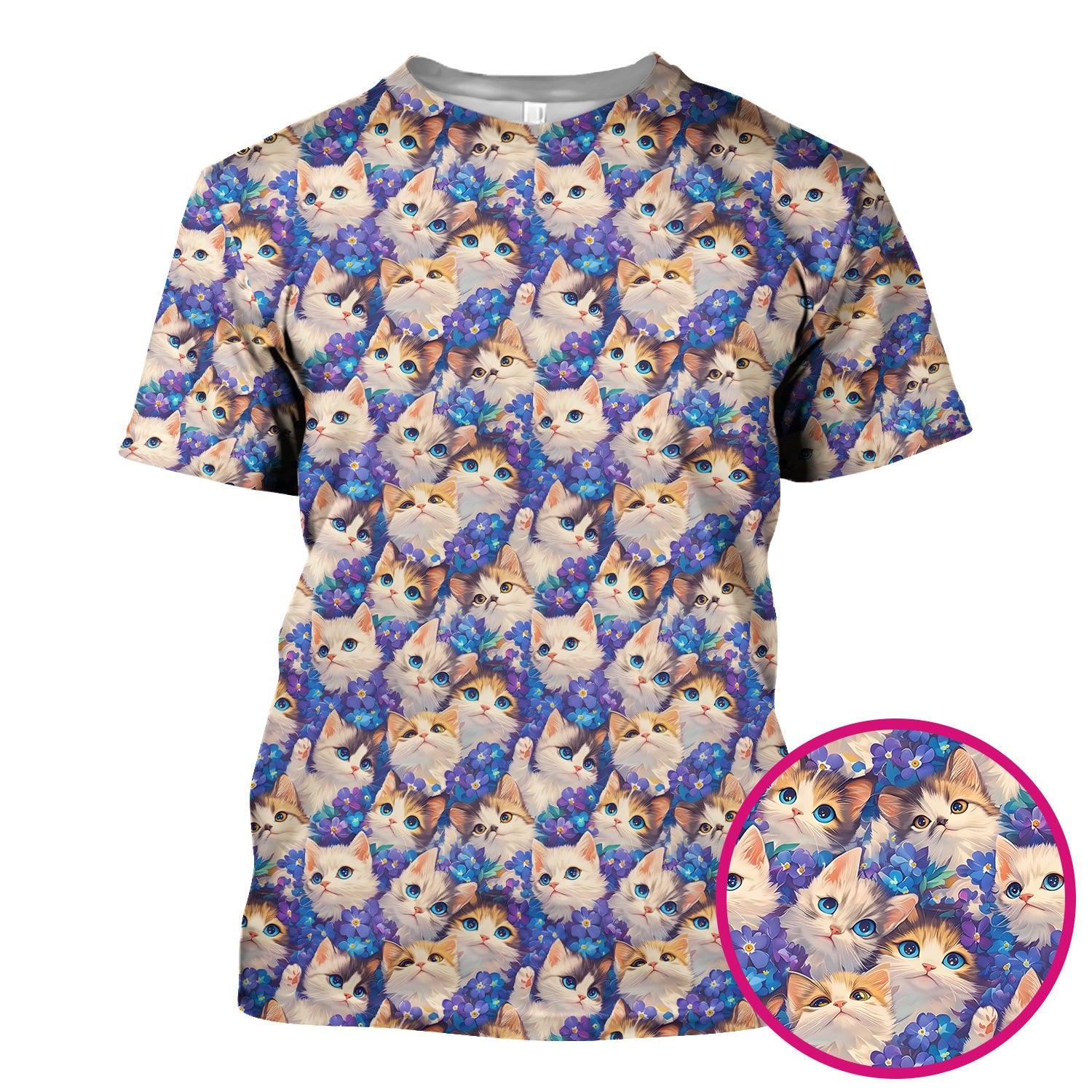 Cute Blue Eyed Kitten Pattern Scrub Top, Comfortable Scrubs for Nurses