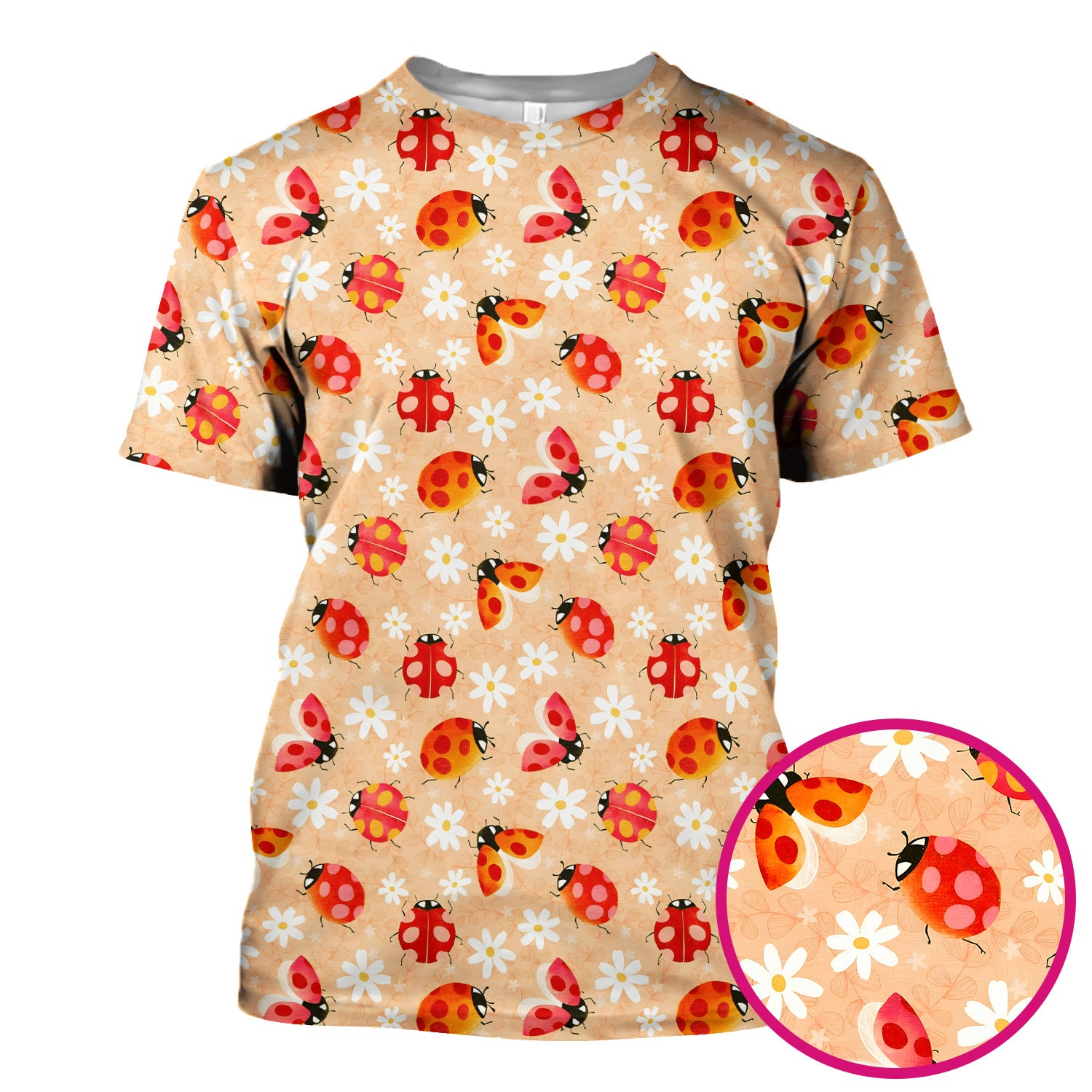 Ladybug Daisy Floral Pattern Scrub Top, Comfortable Scrubs for Nurses