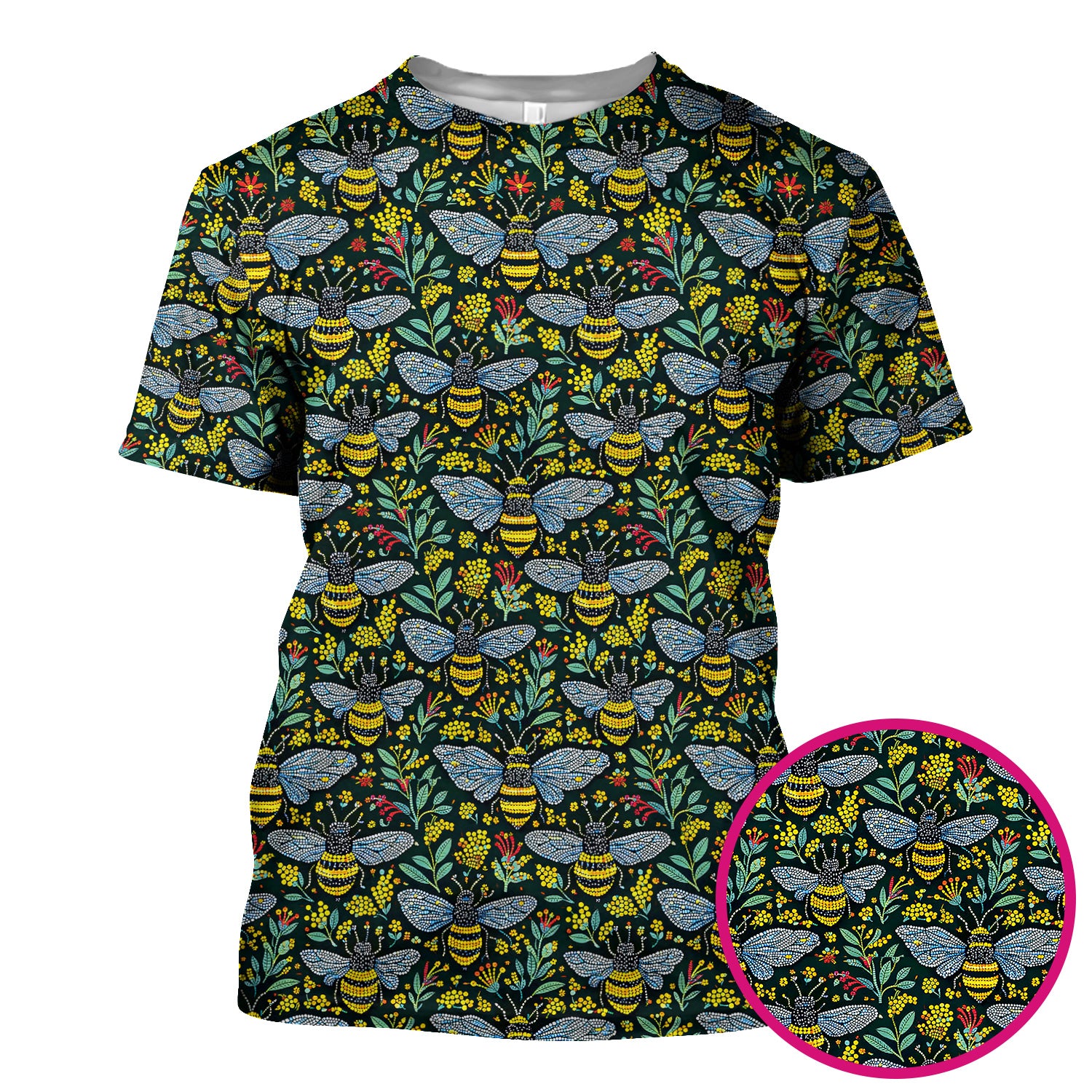 Honey Bee And Wildflower Garden Pattern Scrub Top, Comfortable Scrubs for Nurses