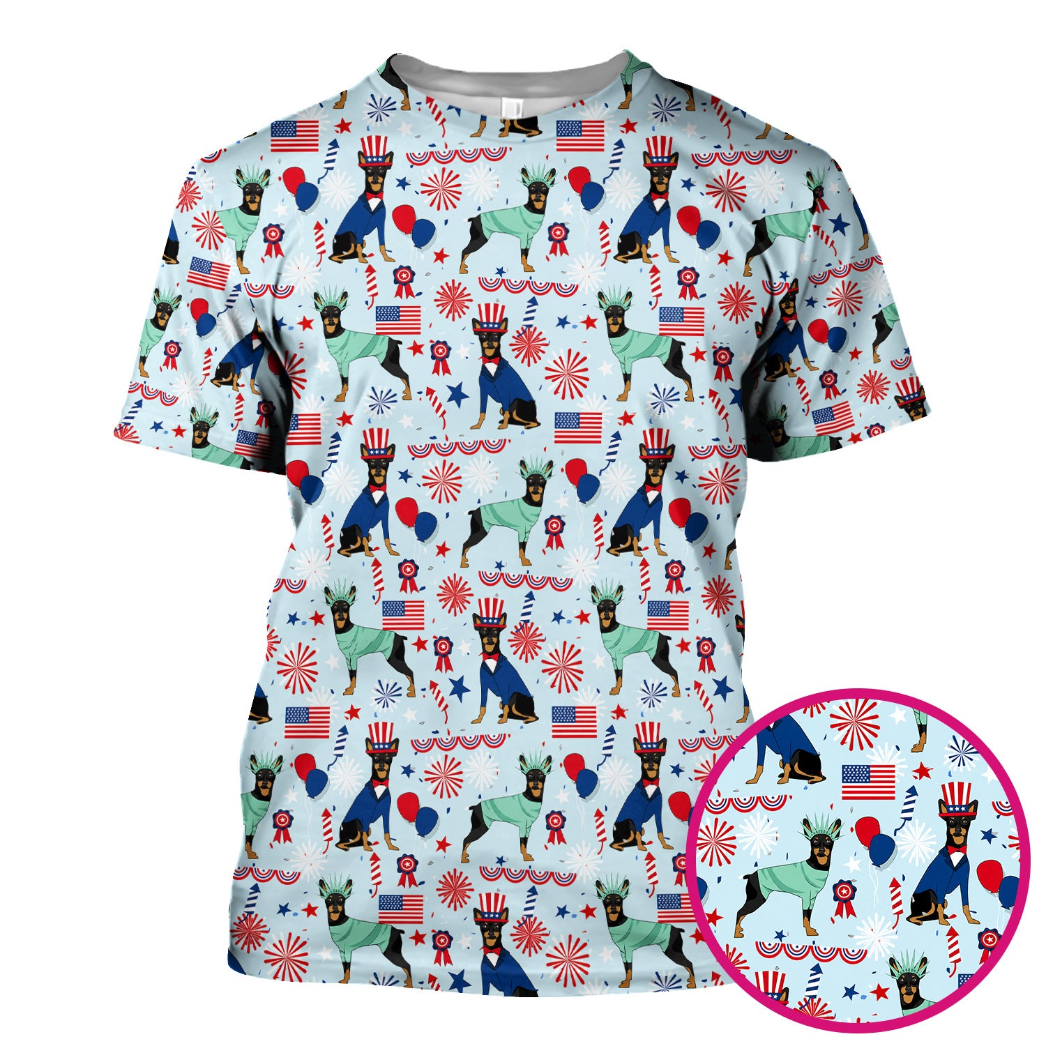 Patriotic Doberman Liberty Fireworks Pattern Scrub Top, Comfortable Scrubs for Nurses