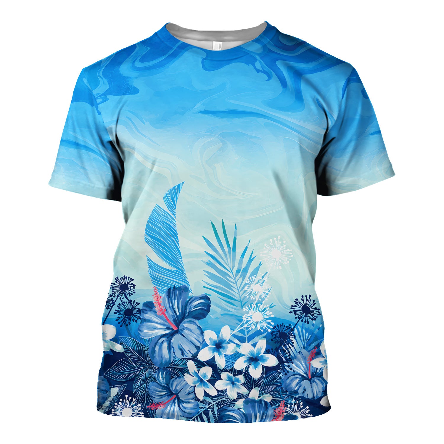 Elegant Blue Tropical Floral Pattern Scrub Top, Comfortable Scrubs for Nurses