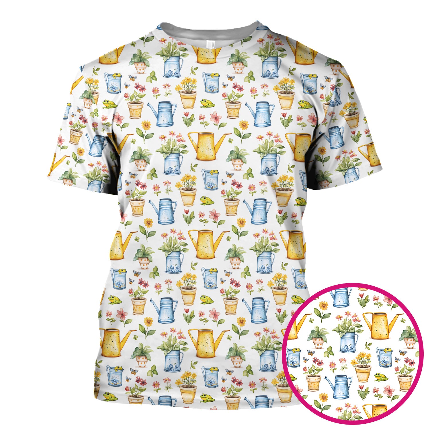 Watering Can and Flower Pot Garden Scrub Top, Comfortable Scrubs for Nurses