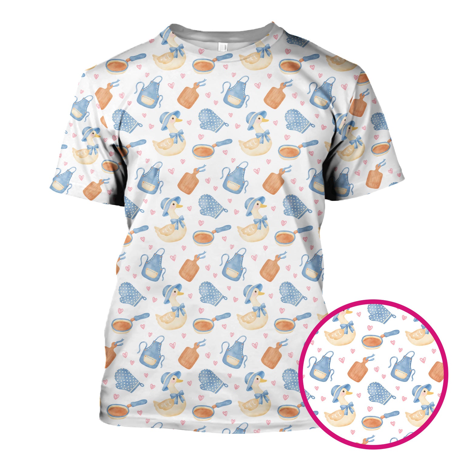 Duck Apron Kitchen Utensil Heart Pattern Scrub Top, Comfortable Scrubs for Nurses