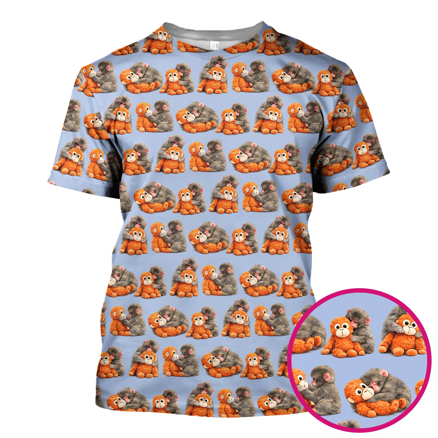 Cute Baby Monkey Plush Toy Animal Pattern Scrub Top, Breathable Medical Uniform Top