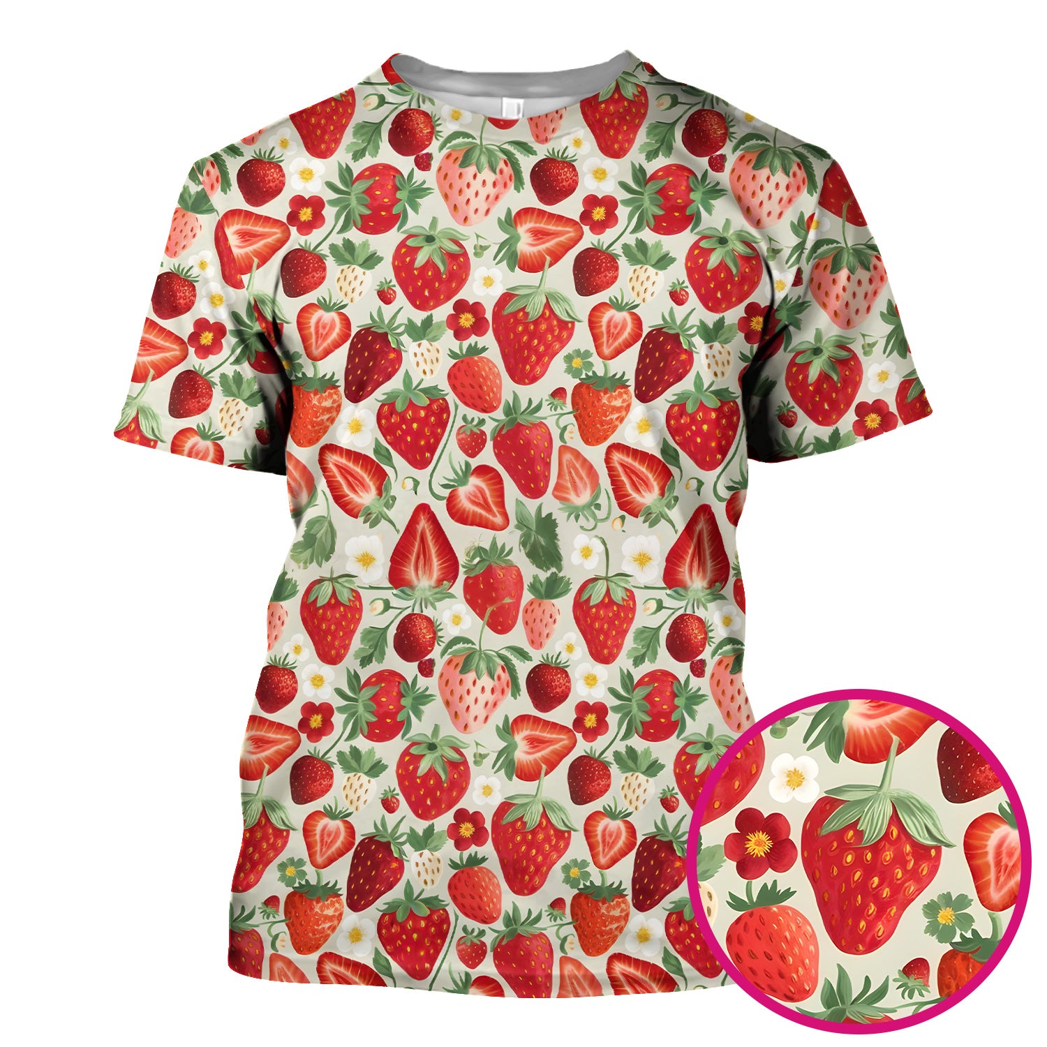 Fresh Strawberry Pattern Leaves Scrubs Top, Comfortable Scrubs for Nurses