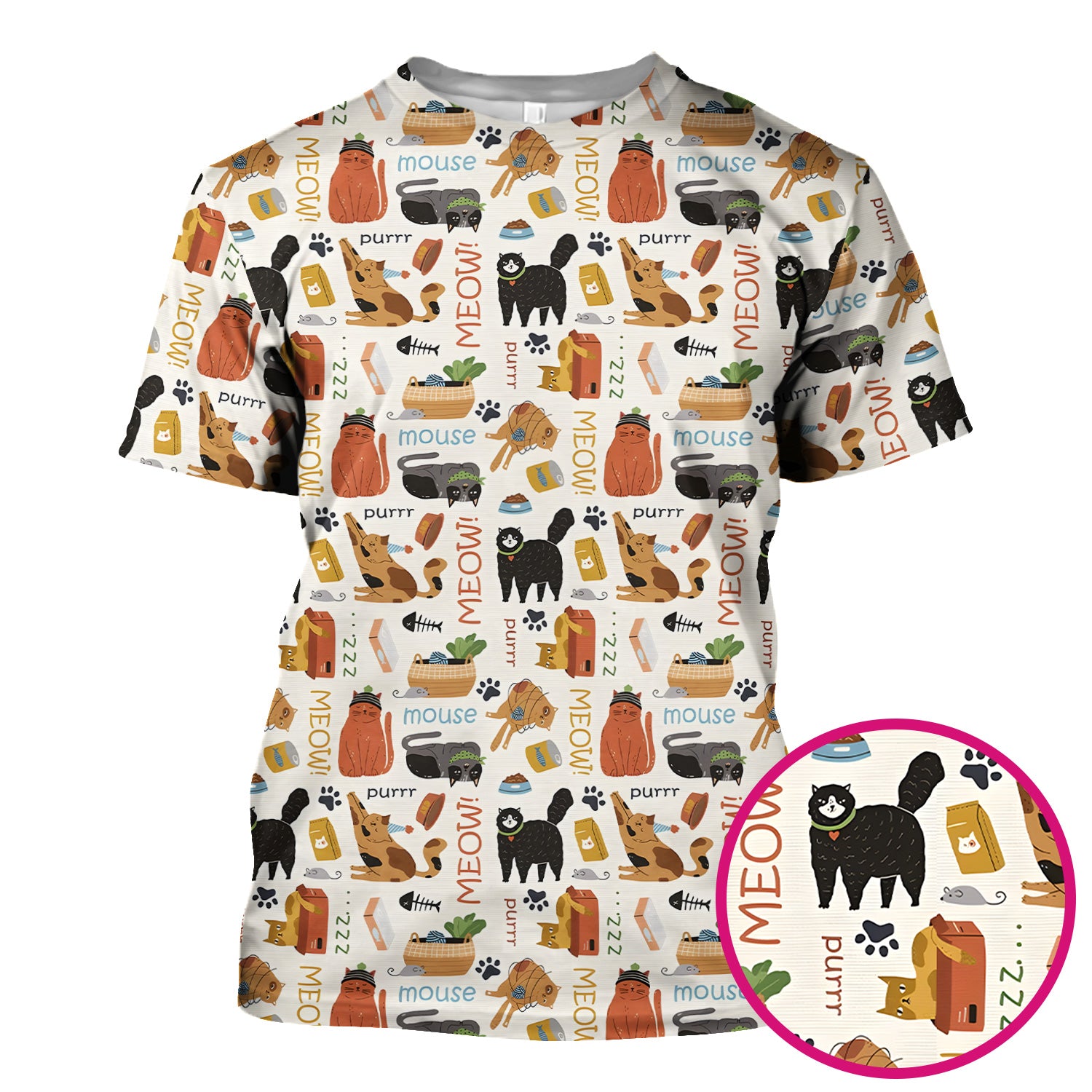 Meow Purr Cat Life Print Scrub Top, Comfortable Scrubs for Nurses