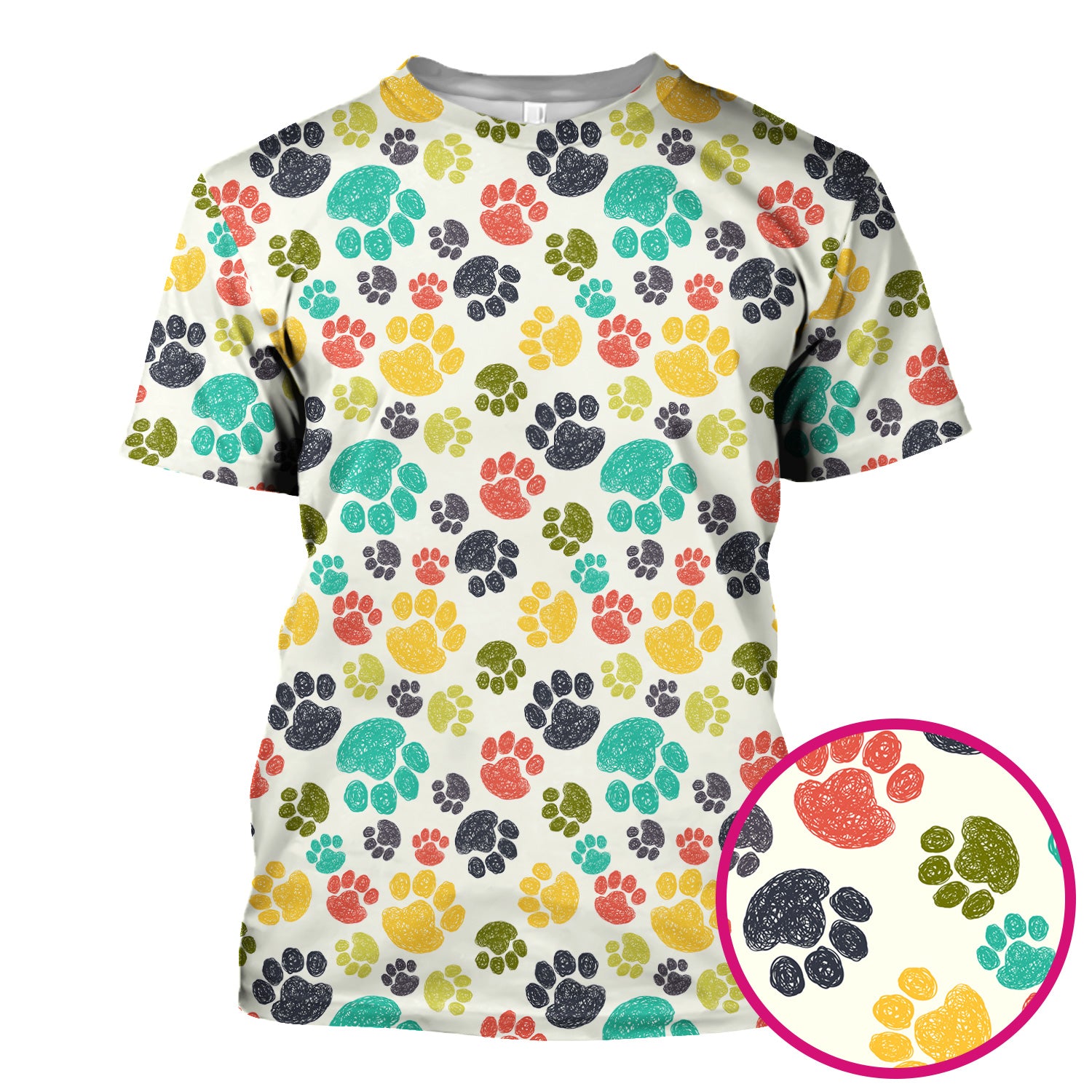 Colorful Paw Print Animal Pattern Scrub Top, Comfortable Scrubs for Nurses
