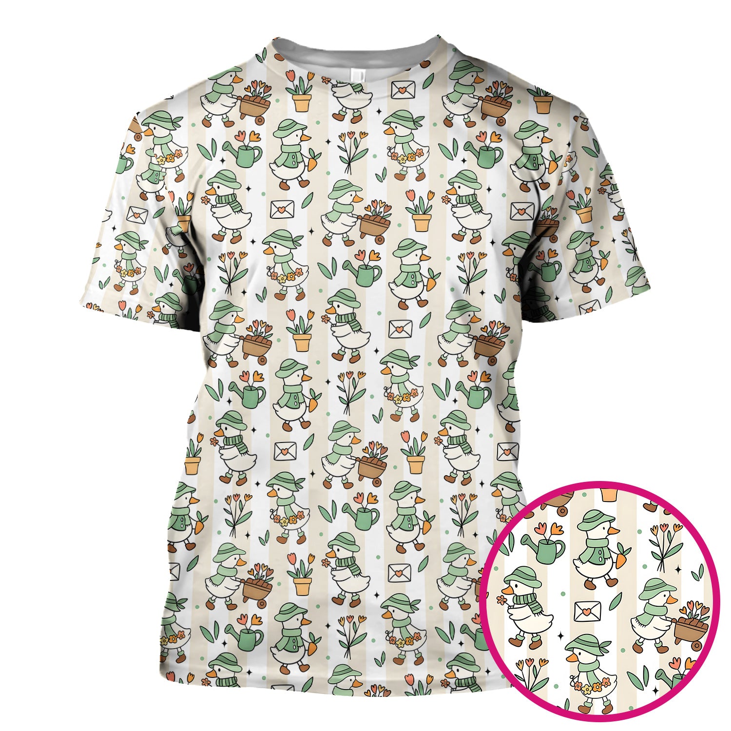 Cute Gardening Duck Floral Pattern Scrub Top, Comfortable Scrubs for Nurses
