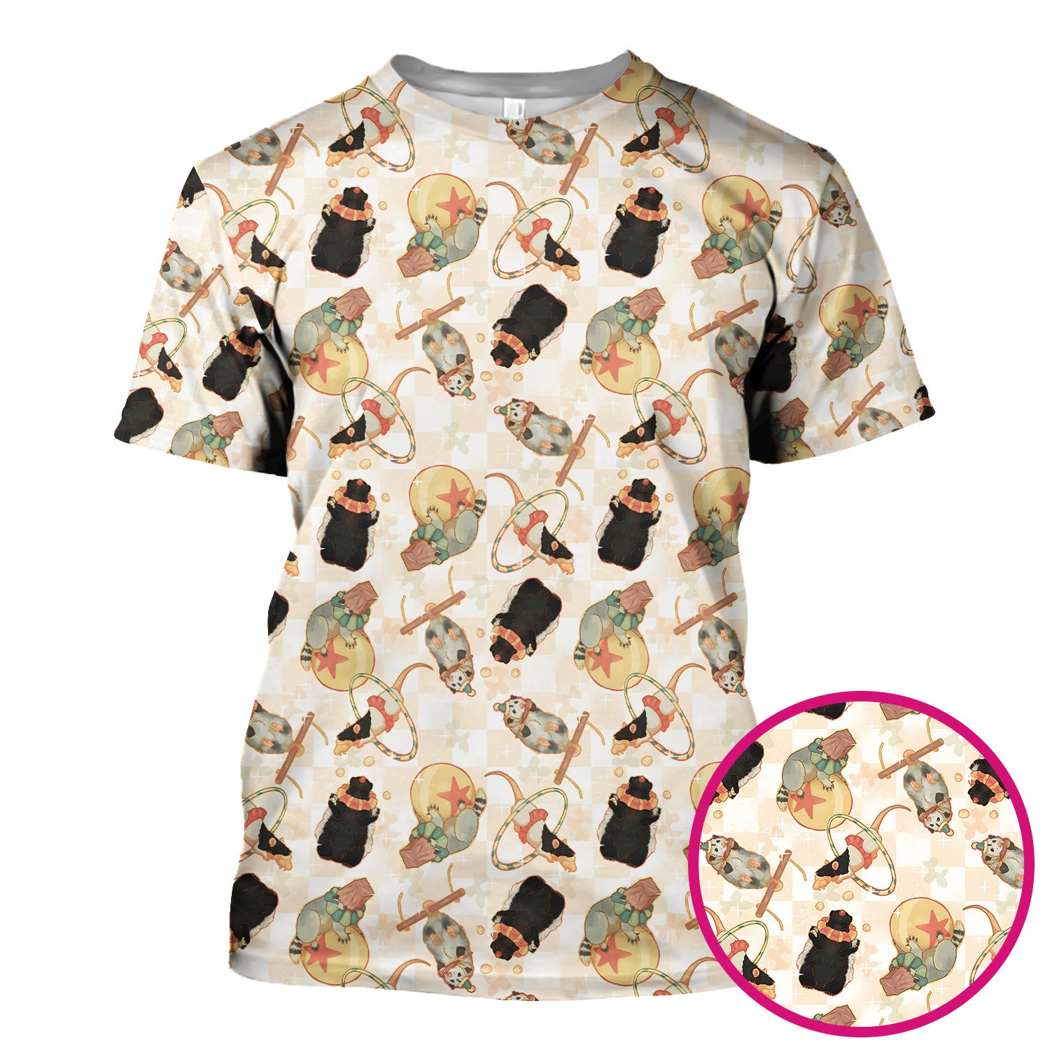 Cute Circus Animal Mouse Acrobat Pattern Scrub Top, Comfortable Scrubs for Nurses