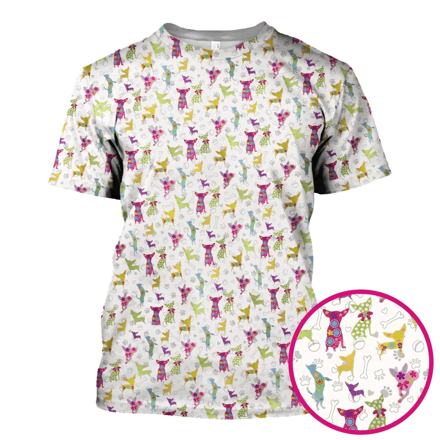 Colorful Playful Dog Print Nurse Scrub Top, Comfortable Scrubs for Nurses