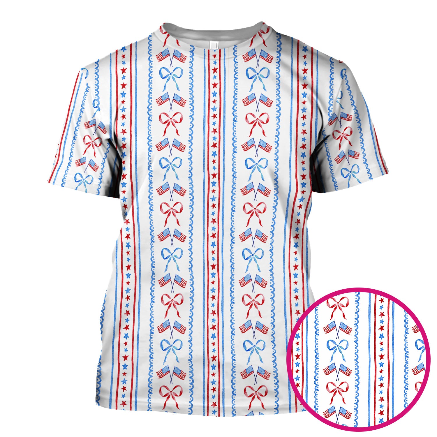 Patriotic USA Flag Bow Stripe Pattern Scrub Top, Comfortable Scrubs for Nurses