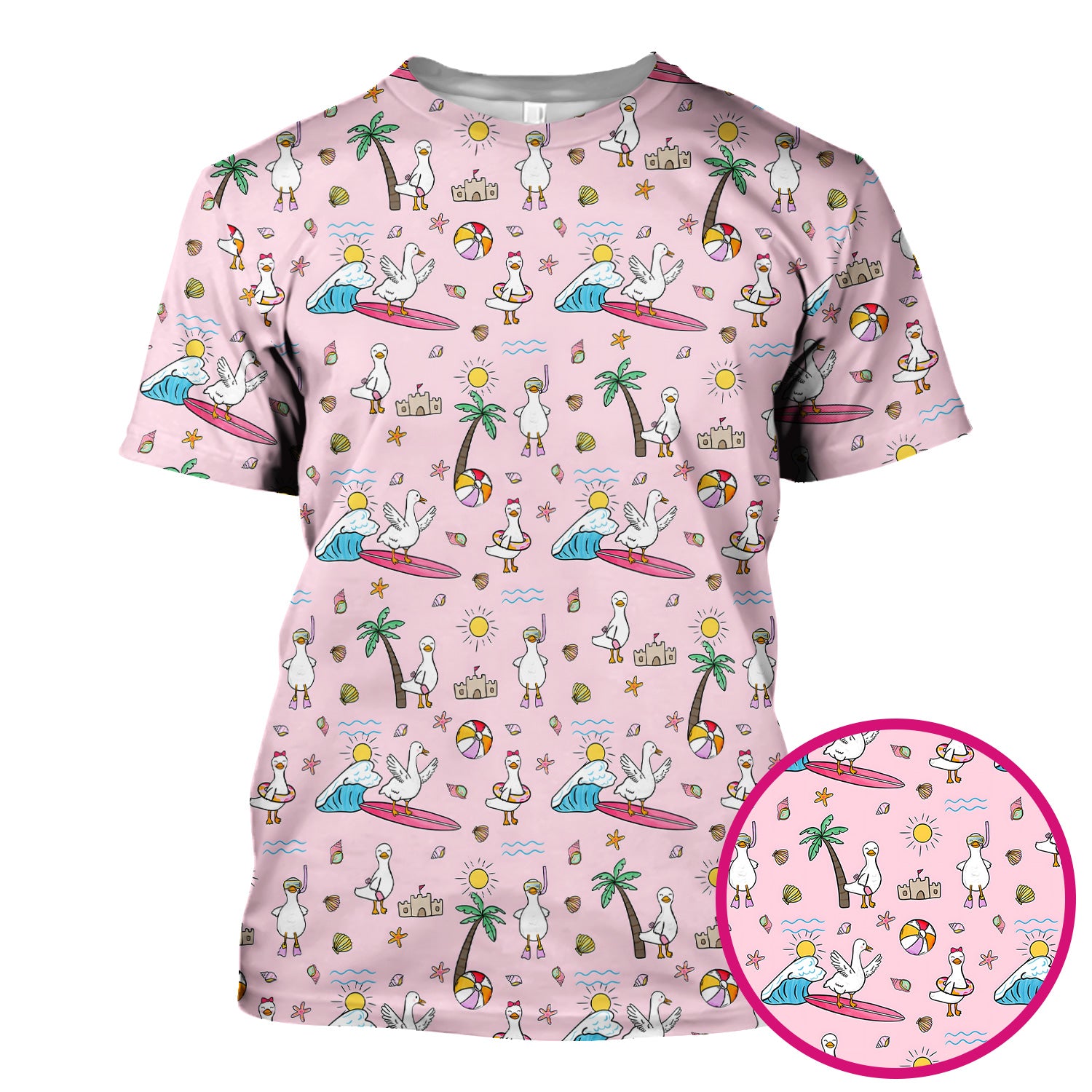 Cute Nurse Seagull Surfboard Beach Palm Tree Pattern Scrub Top, Comfortable Scrubs for Nurses