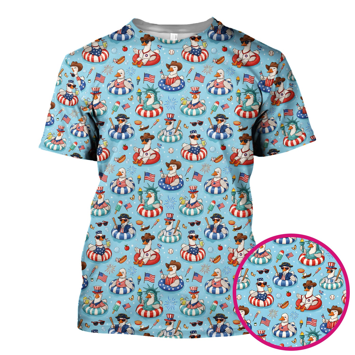 Funny Patriotic Duck Pool Party Pattern Scrub Top, Comfortable Scrubs for Nurses