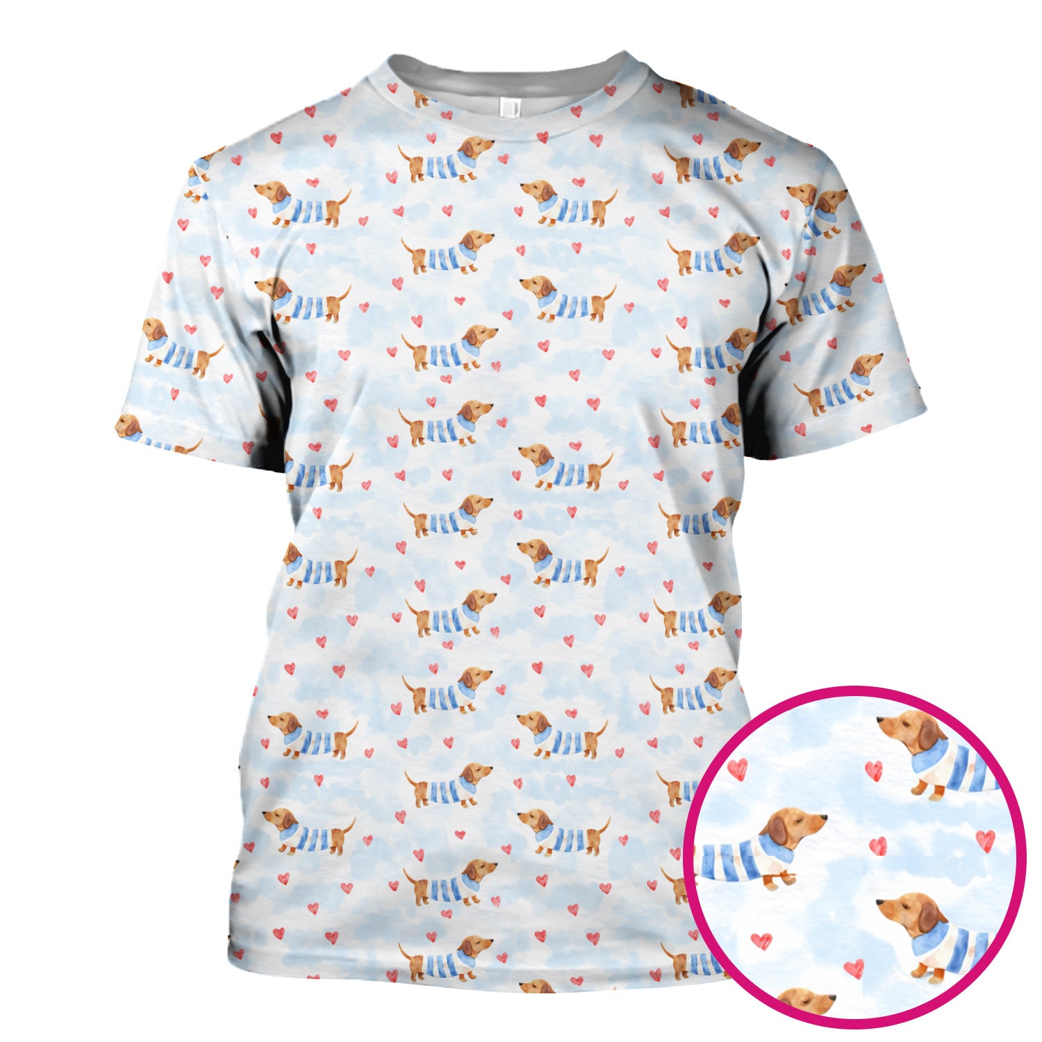 Sweet Dachshund And Pink Hearts Print Scrub Top, Comfortable Scrubs for Nurses