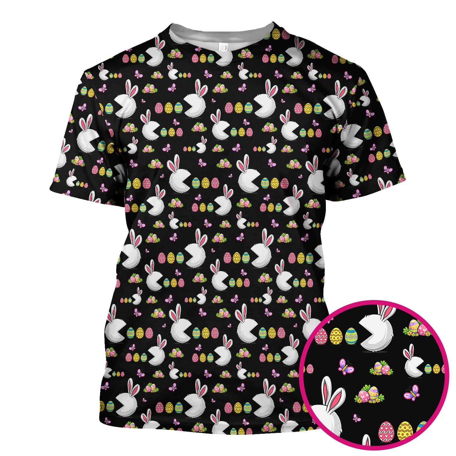 Easter Bunny and Colorful Eggs Print Scrub Top, Breathable Fabrics Nursing Uniform