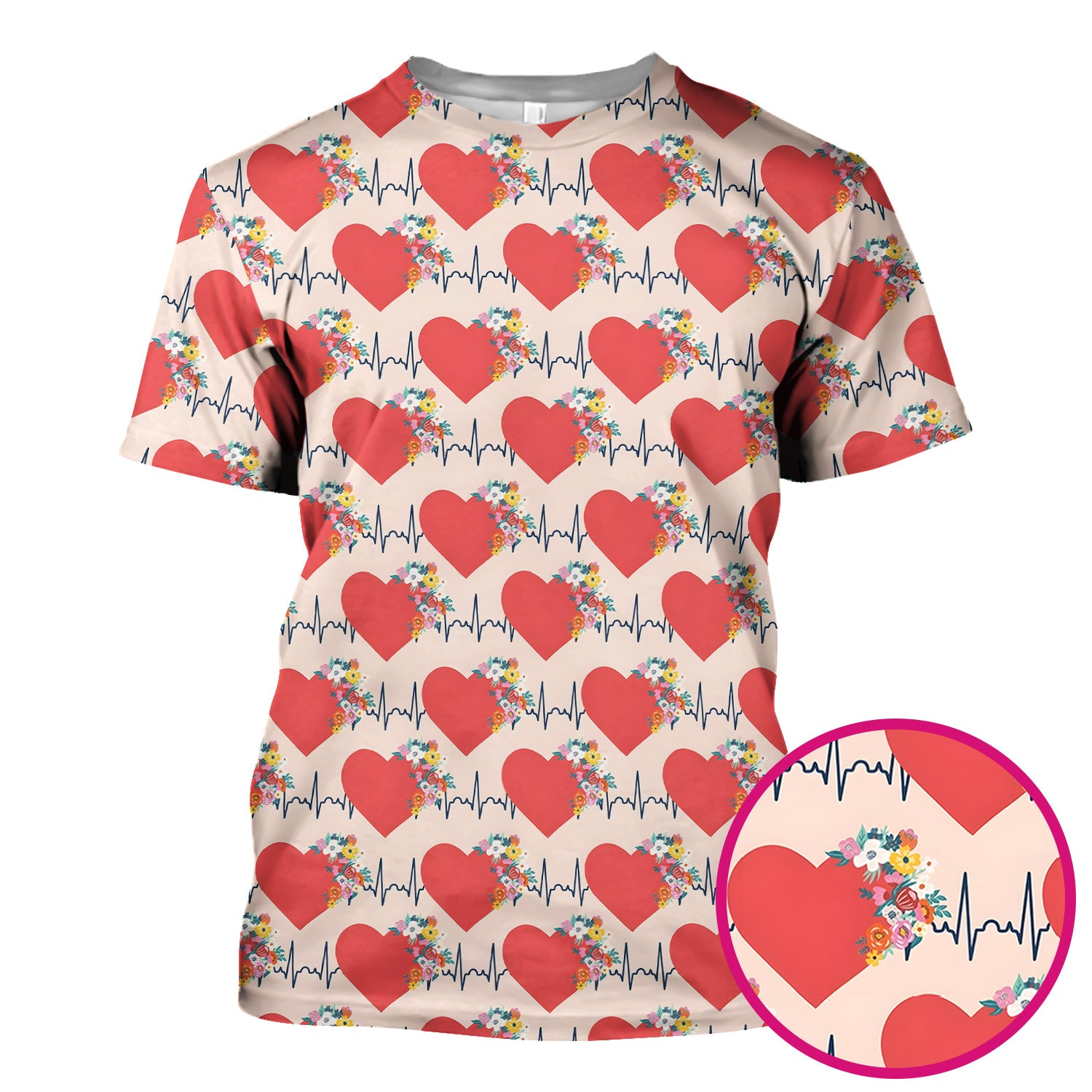 Nurse Heartbeat Floral Pattern Scrub Top, Comfortable Scrubs for Nurses