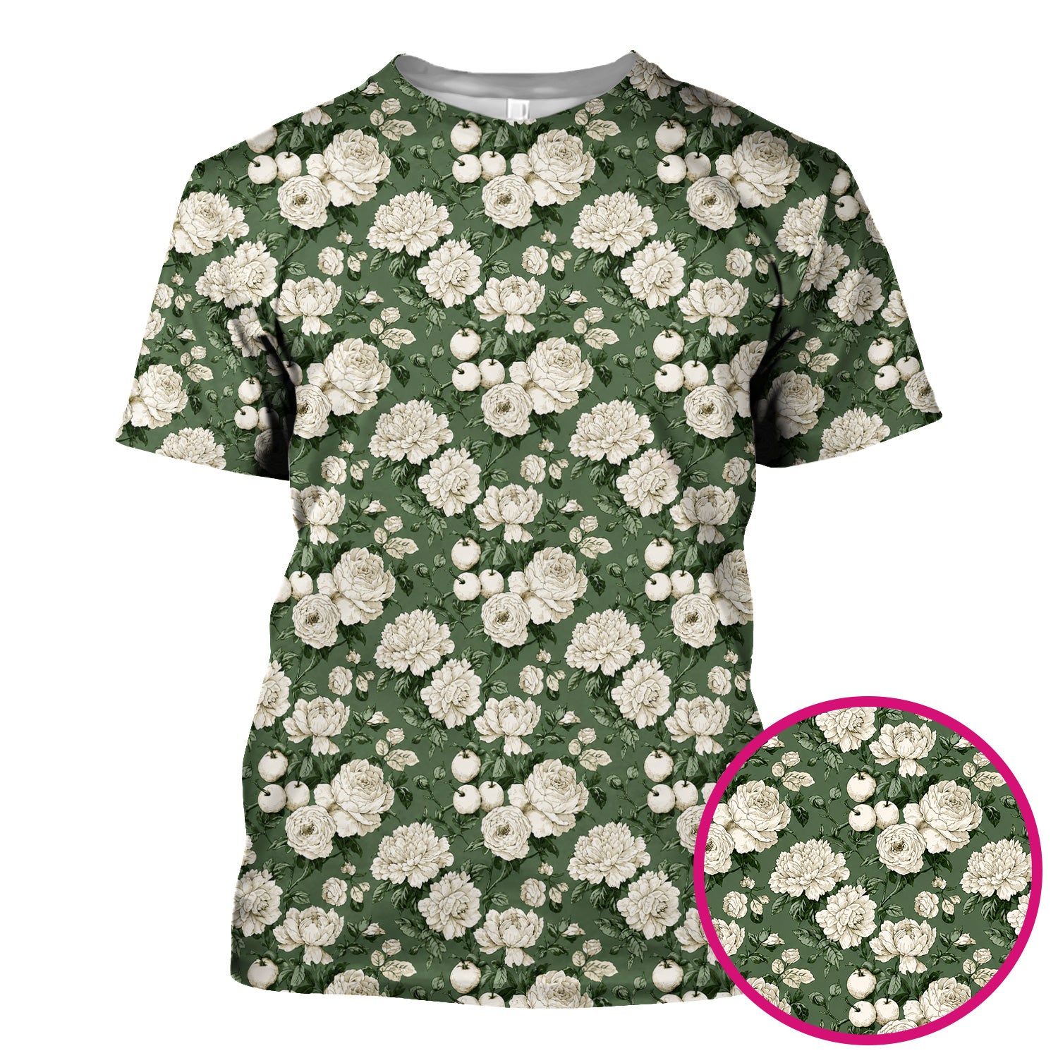 Elegant White Rose Garden Pattern Scrub Top, Comfortable Scrubs for Nurses