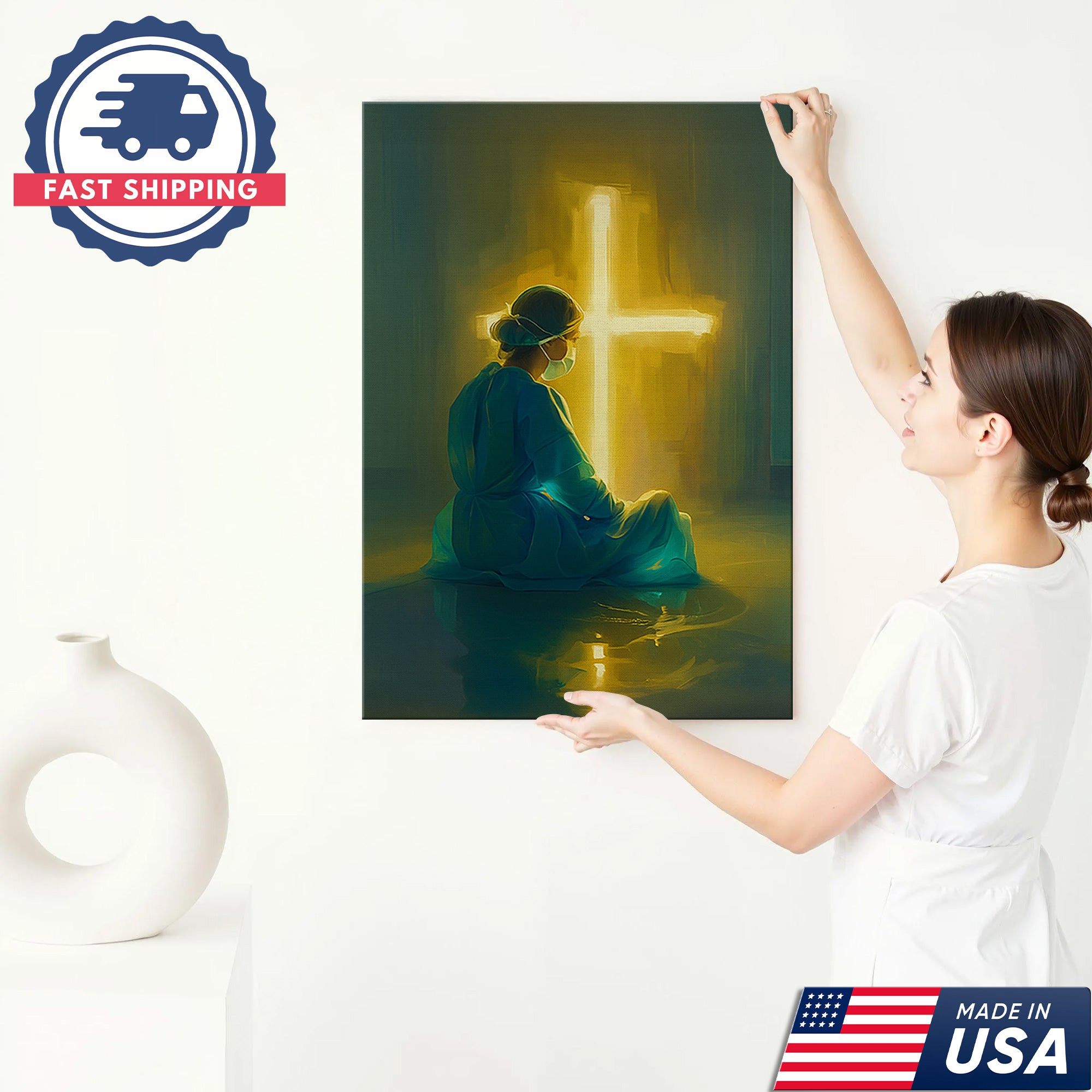 Nurse Christian Canvas Art, Religious Nurse Gift, Spiritual Gift for RN LPN CNA Healthcare Workers