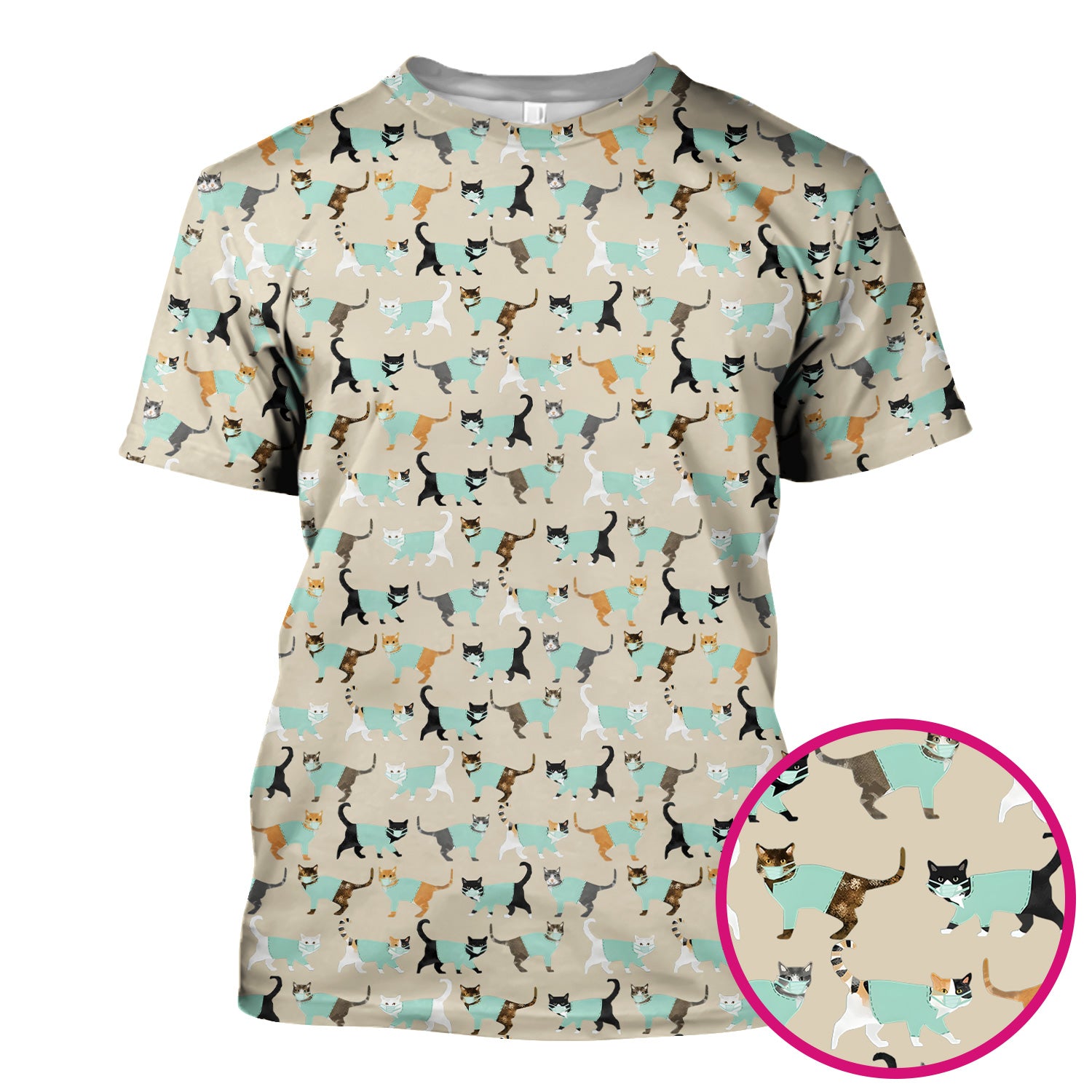 Playful Cat Nurse All Over Print Scrub Top, Comfortable Scrubs for Nurses