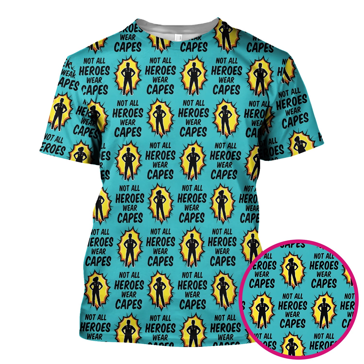 Not All Heroes Wear Capes Nurse Pattern Scrub Top, Comfortable Scrubs for Nurses