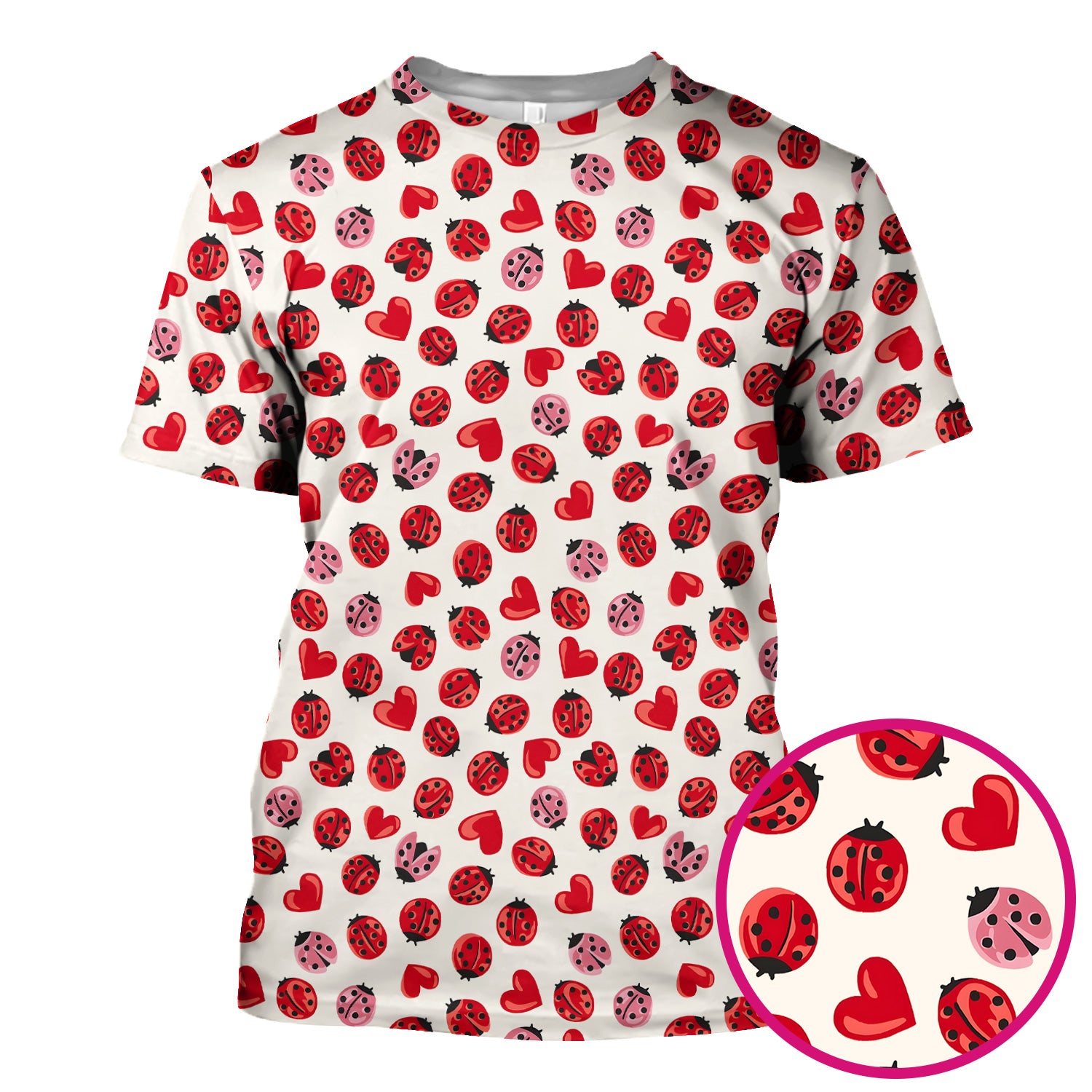 Cute Ladybug and Red Heart All Over Print Scrub Top, Comfortable Scrubs for Nurses