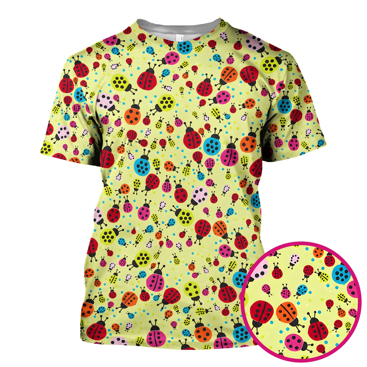 Colorful Ladybug Garden Pattern Scrub Top, Comfortable Scrubs for Nurses