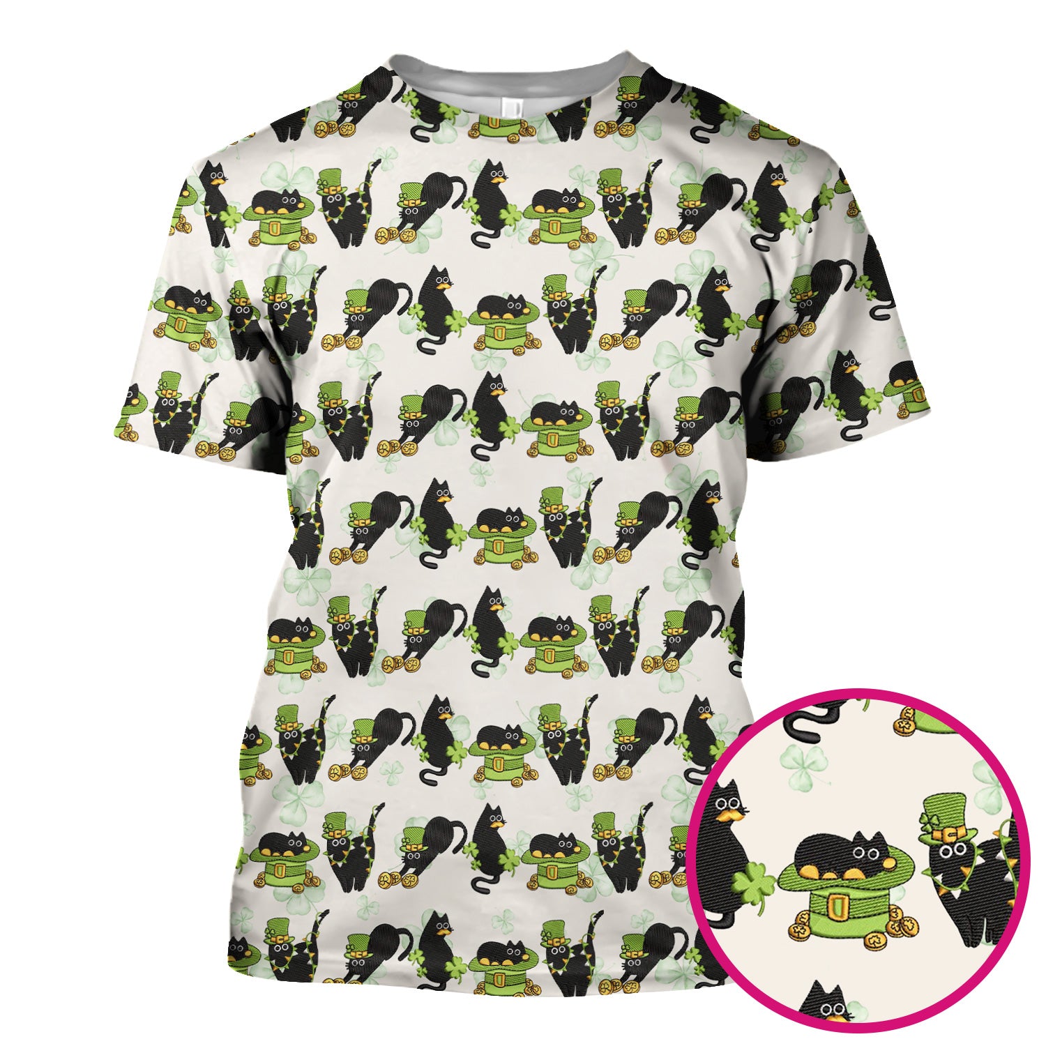 St. Patrick Black Cat Clover Print Nurse Scrub Top, Comfortable Scrubs for Nurses