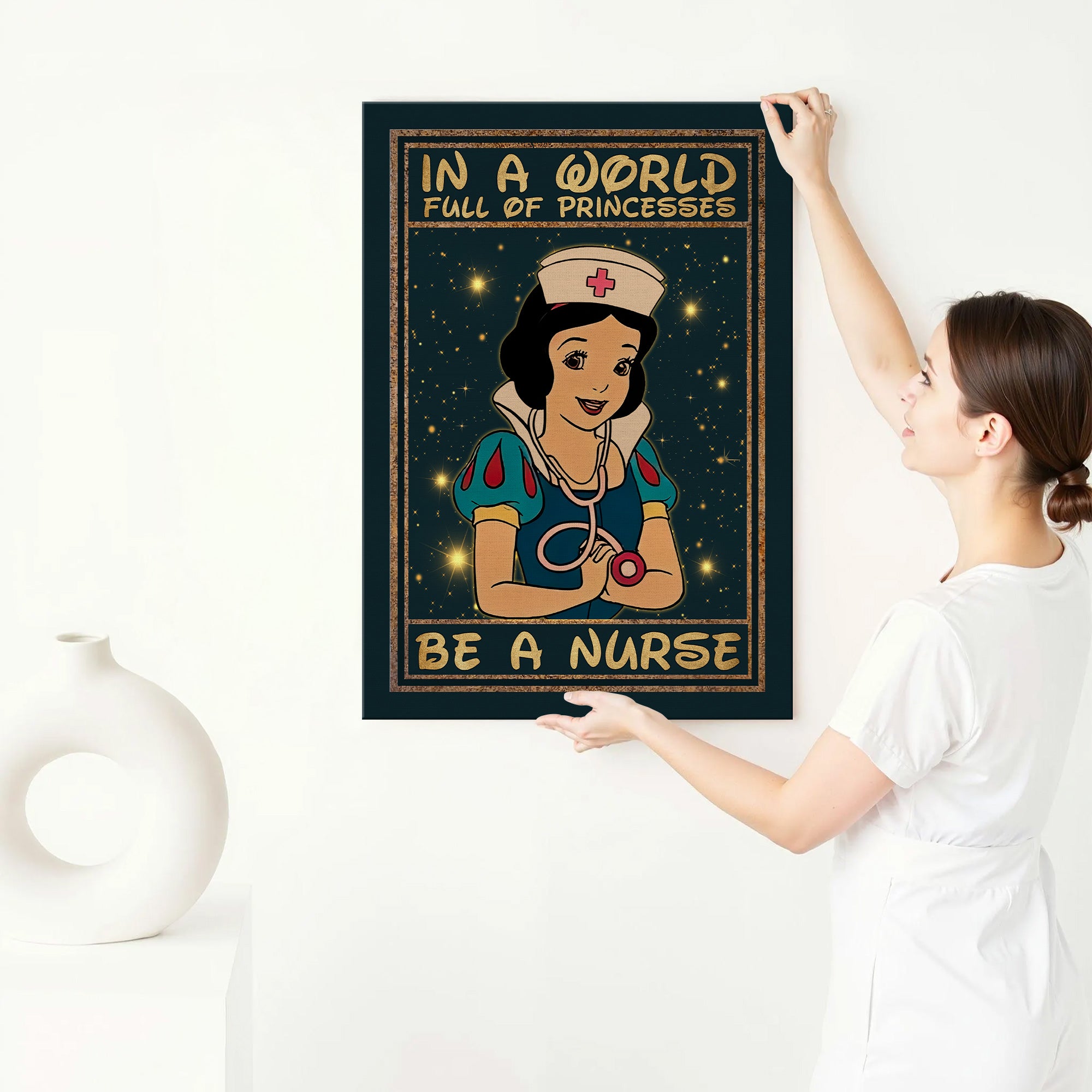 Custom Princess Nurse Canvas, In A World Full of Princesses Be A Nurse, Women RN LPN & Healthcare Workers Gift