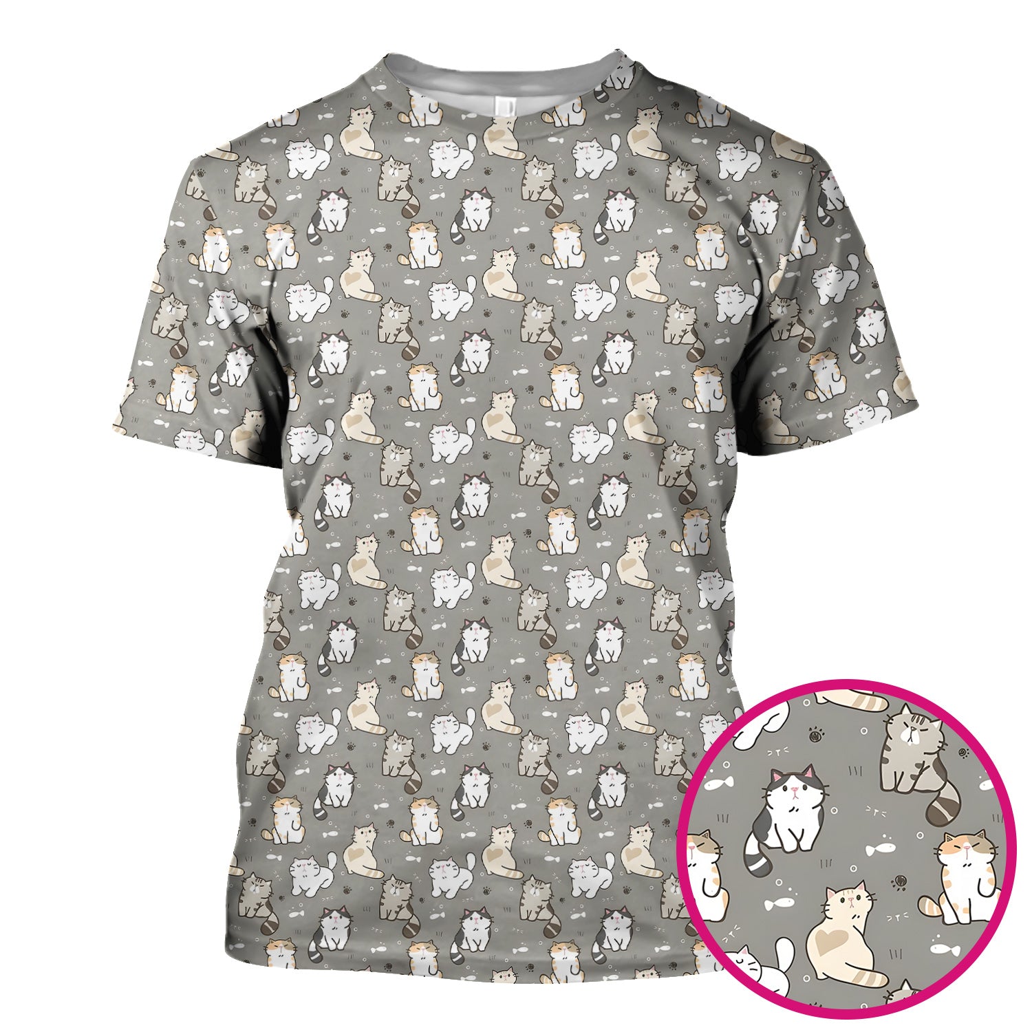 Pastel Cat Scrub Top, Cute Cat Pattern Nurse Shirt, Breathable Fabrics Nursing Uniform